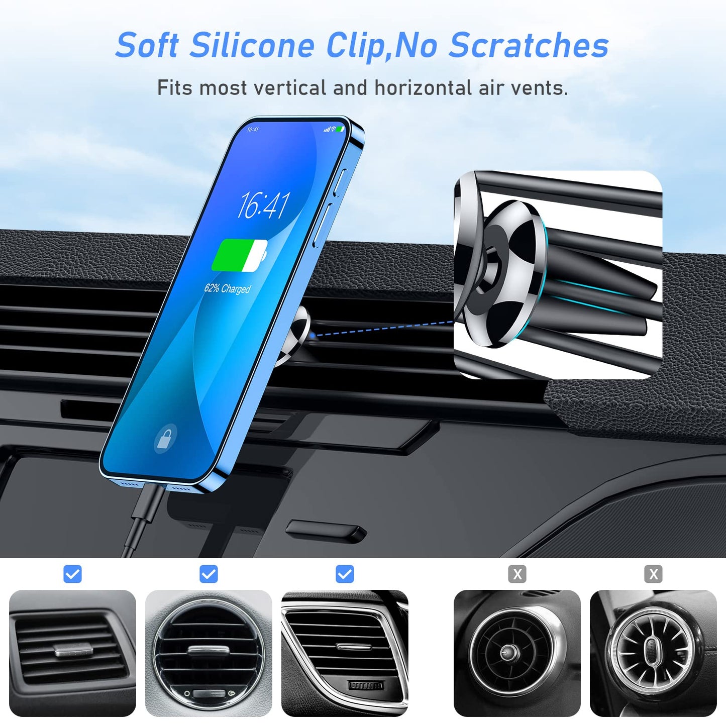Blukar Support Téléphone Voiture Magnétique, Porte Telephone Voiture Aimanté Grille Aération, Super Solide Facilité&d'installation&Aimant Puissant&360°Rotation pour iPhone 17/16/15& 4-6.7" Smartphone