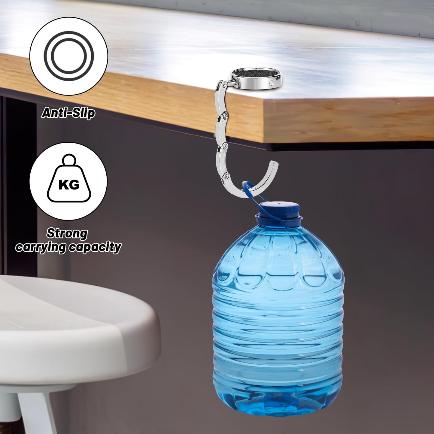 Auauraintt Lot de 2 crochets de table et de sac, pliable, antidérapant, jusqu'à 3 kg, pour sacs au bureau, restaurant, cintre à vêtements (noir flash)