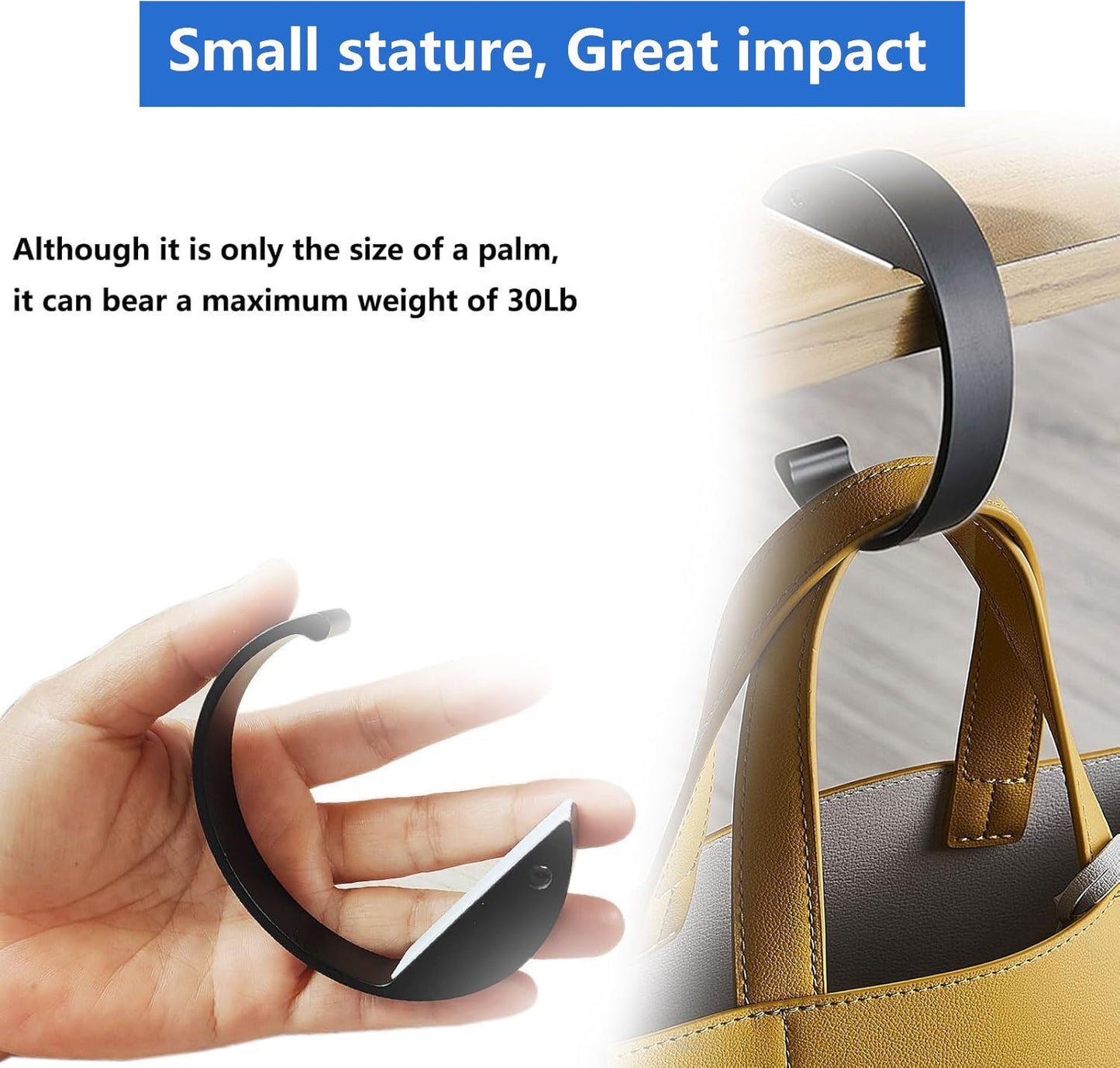 Yuandream Crochet de sac à main, 3 Pièces Supports de Sac pour Table, En forme de C, Porte Sac Métal, Accroche Sac a Main pour Table, pour Sacs à Main au Bureau, au Restaurant, Cintre