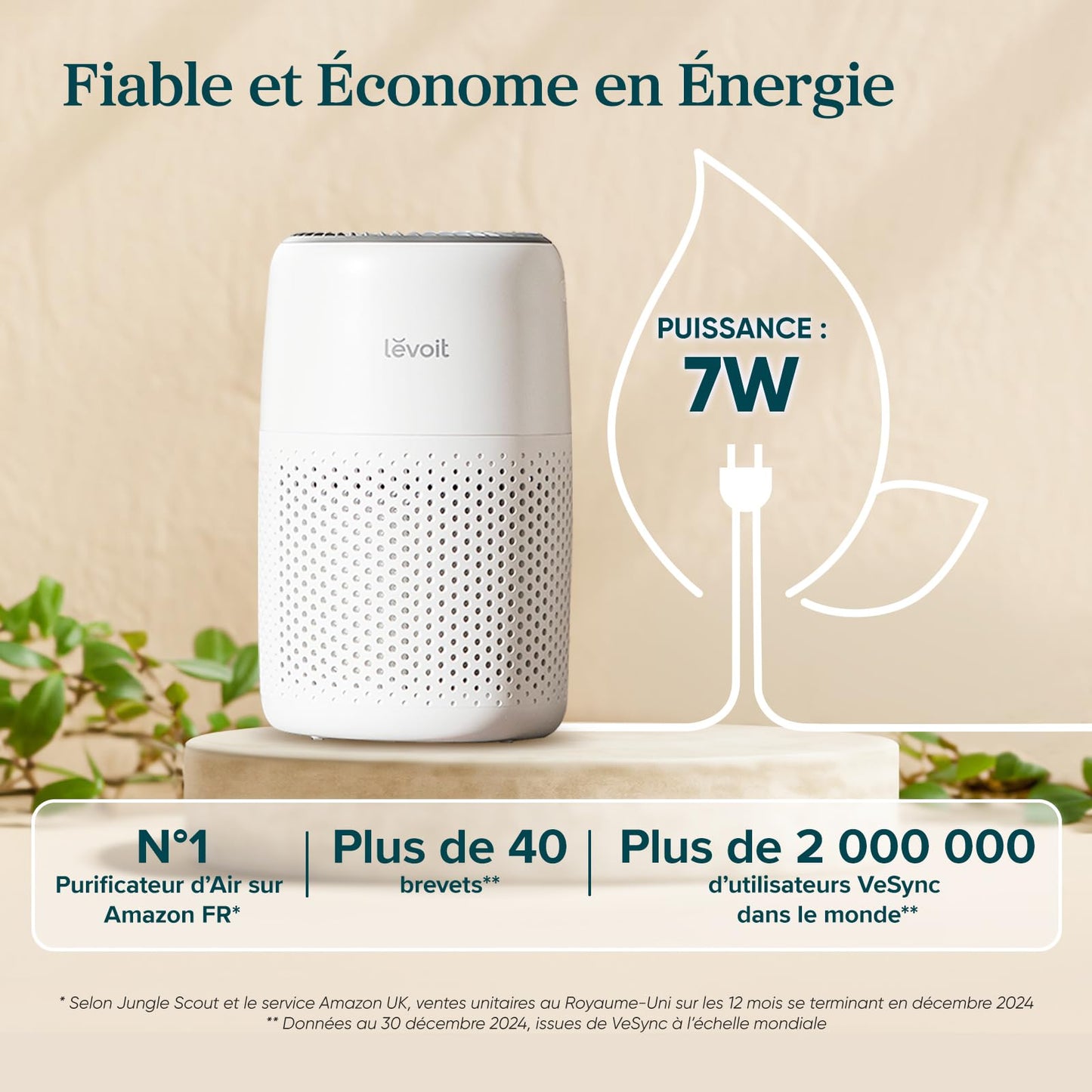 LEVOIT Purificateur d'Air Chambre, Filtration Efficace contre Allergies et Odeurs, Silencieux, avec Éponge d'Aromathérapie, 7W Économie d'Énergie, 3 Vitesses, Air Purifier HEPA pour Maison Bureau