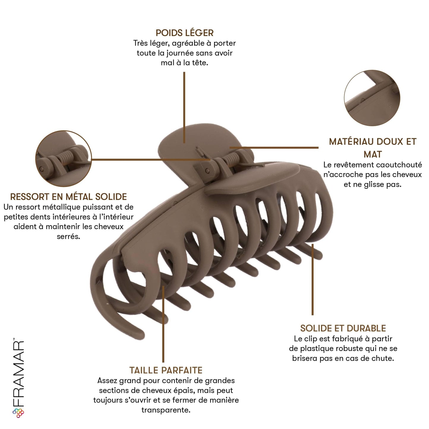 FRAMAR Grosse Pince Cheveux Femme - Pince a Cheveux Femme, Pinces à Cheveux Pour Femmes, Pince à Cheveux Femme, Pince Crabe Cheveux Femme, Hair Clip, Pinces Cheveux, Grande Pince Cheveux – Neutre 4pc