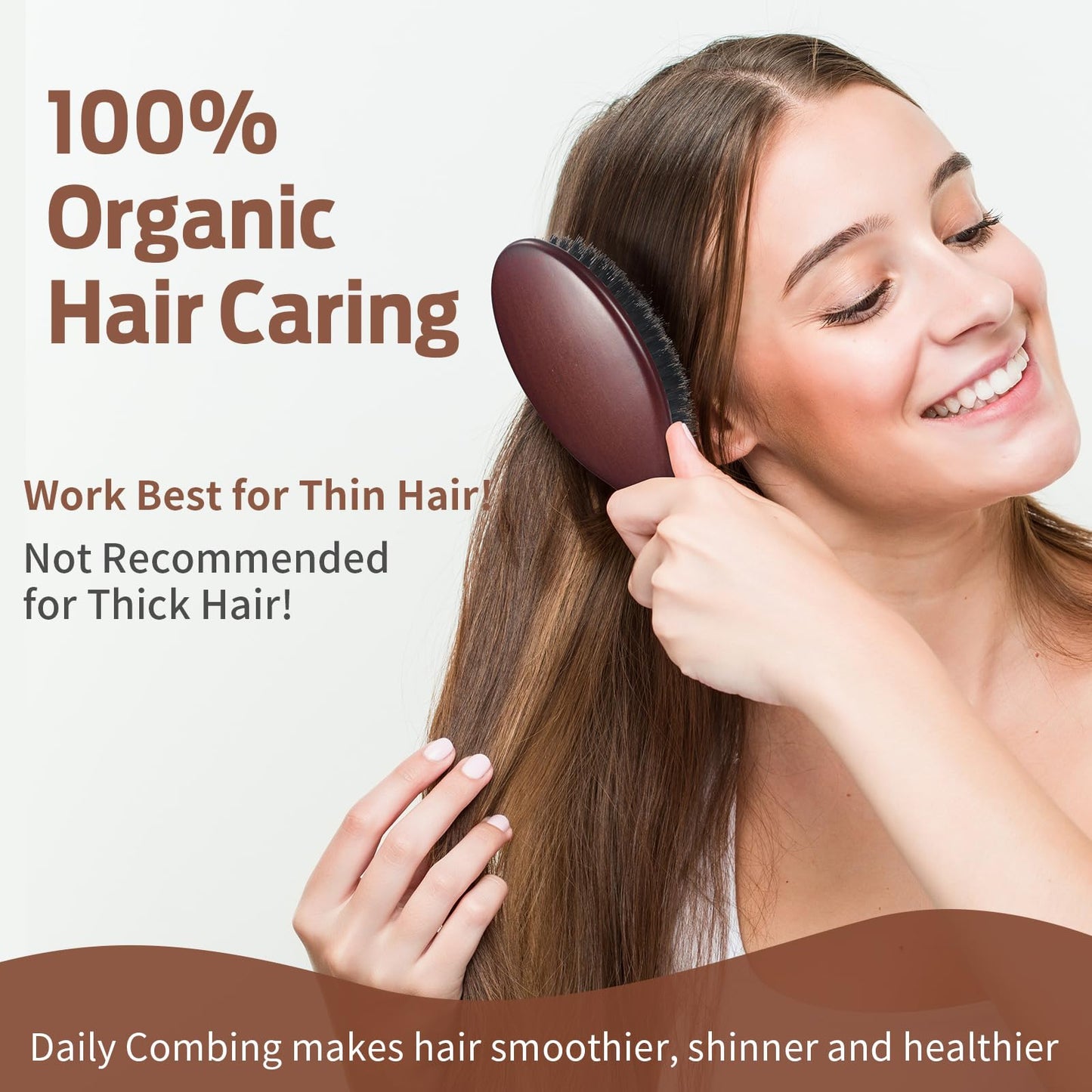 RAVEGO Brosse à cheveux en poils de sanglier pour femme, homme, enfant - Pour démêler et coiffer - Poils naturels pour cheveux fins et fins - Poils rigides