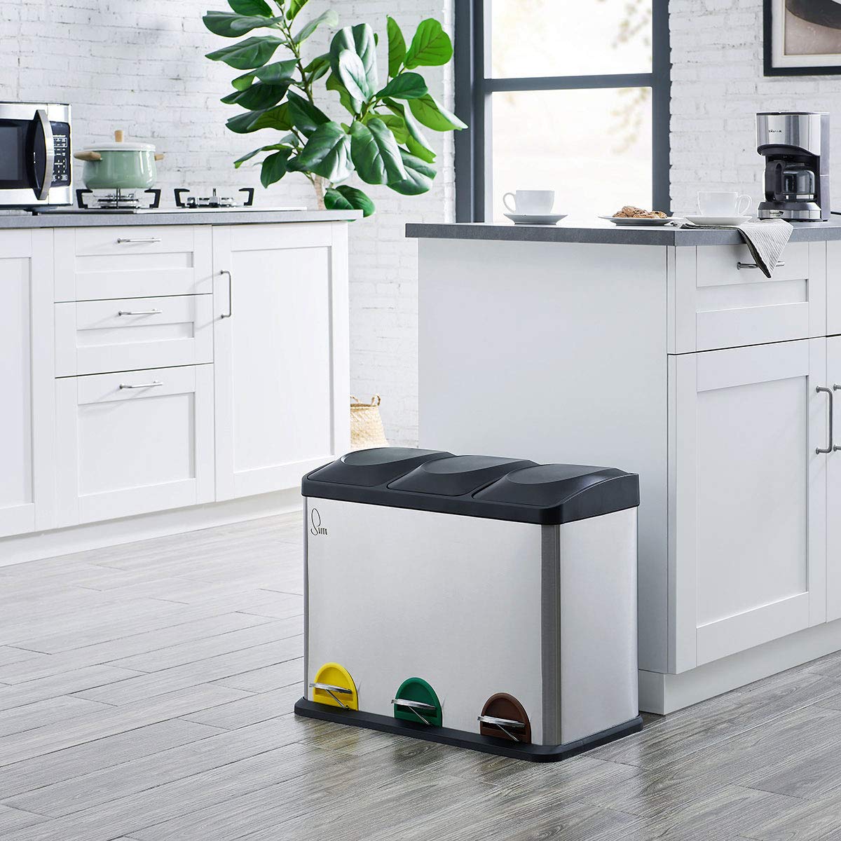 SVITA TC3X15 Lot de 3 poubelles à pédale en acier inoxydable Argenté 45 l 3 x 15 l