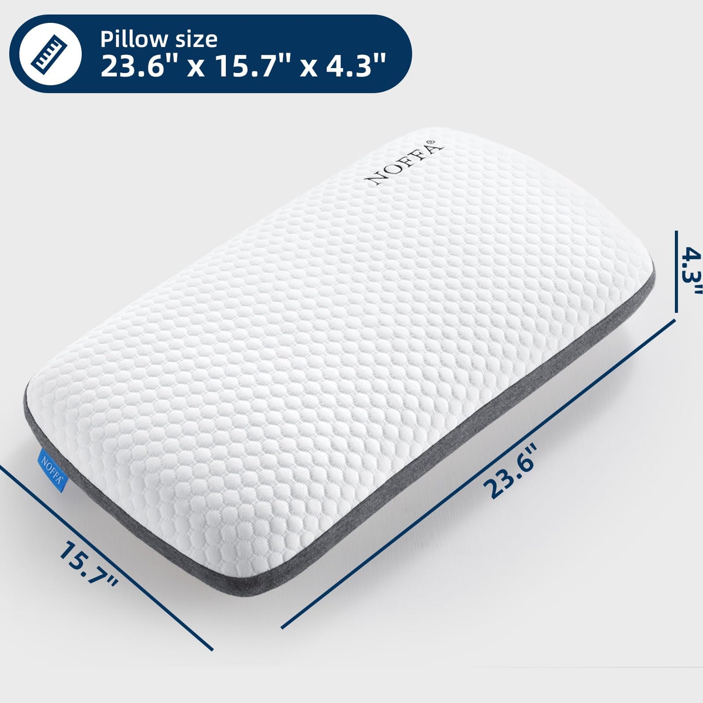 NOFFA Oreiller Ferme Epais Memoire Forme | Rectangulaire 40x60 | Oreiller Dur Plat Confort du Sommeil | Coussin Orthopédique Cervicale Viscoelastique - Housse Lavable