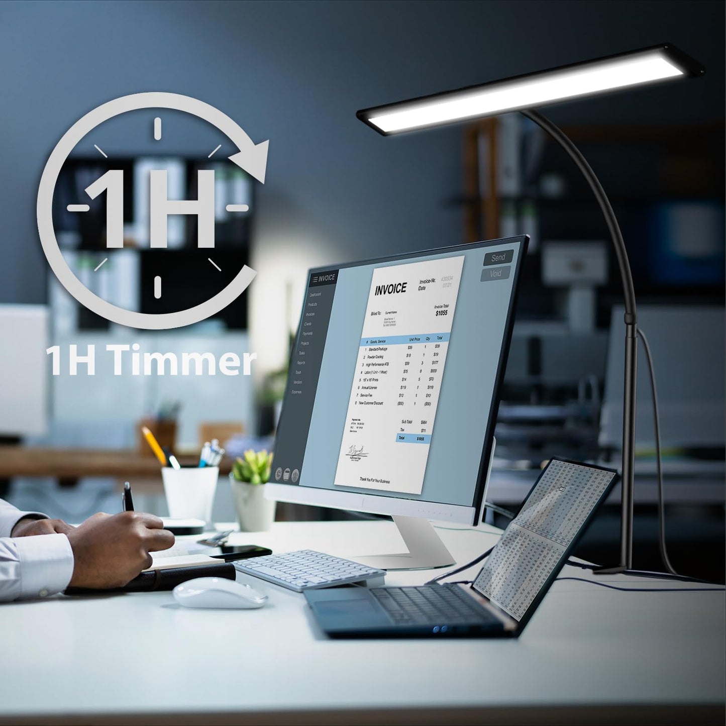 iFalarila 160 LED Lampe de Bureau avec Télécommande, Lampe de Table Plus Lumineuse Lampe de Lecture Flexible à 360° avec Adaptateur USB pour le Travail, l'étude ou la Lecture-70CM