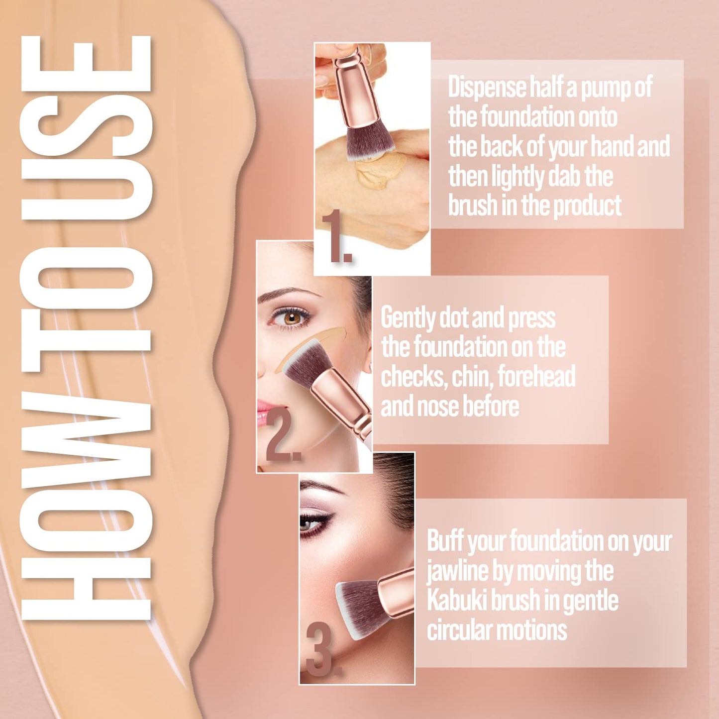 Pinceau Fond de Teint Professionnel Kabuki pour Maquillage du Visage - Parfait Pour le Mélange Liquide, Crème ou Poudre Cosmétique Sans Défaut - Polissage, Pointillé - Poils Denses, Synthétiques