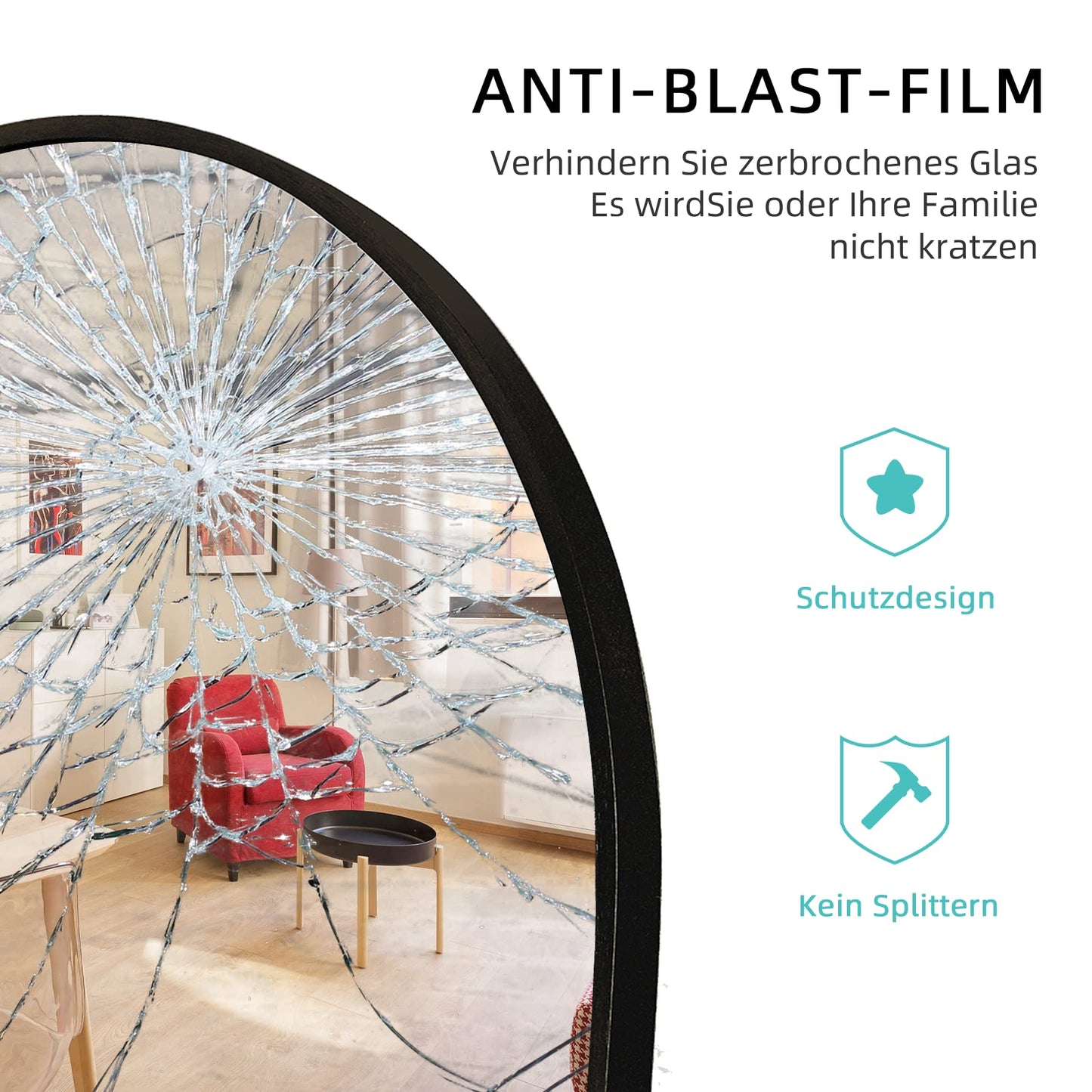 Koonmi Miroir complet arqué, 45 x 147 cm, grand miroir sur pied bombé, pleine longueur, monté au mur, incliné, miroir de sol pour le salon, noir.