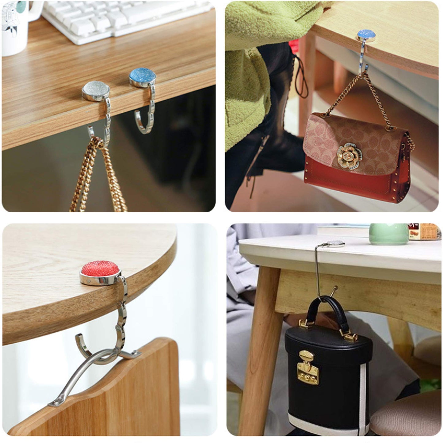 FGXY Ensemble De 4 Cintres Pliants Pour Sacs à Main, Lot De Cintres Ronds, Accroche-Sac Portable Crochet, Crochet De Sac à Main Pliable, Motifs Assortis Round, Pour Cintres Table (Fleurs)