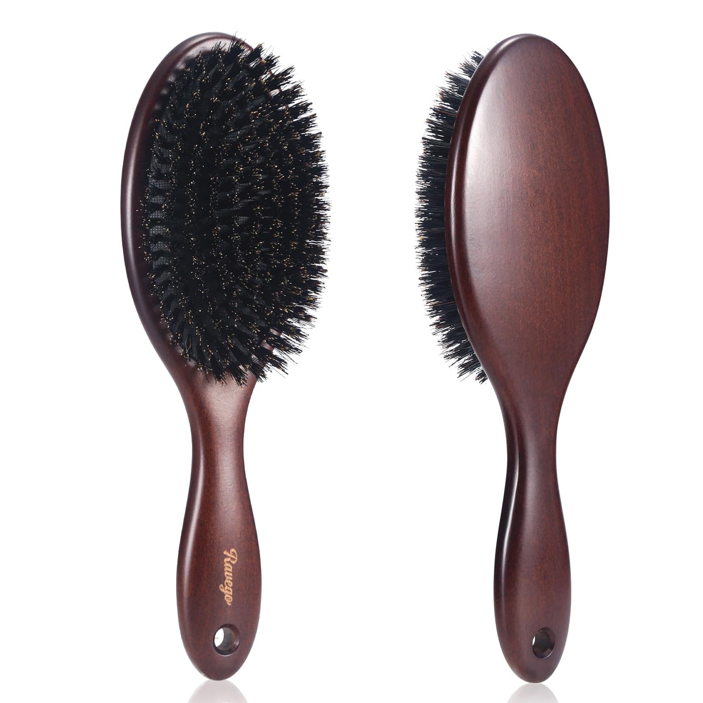 RAVEGO Brosse à cheveux en poils de sanglier pour femme, homme, enfant - Pour démêler et coiffer - Poils naturels pour cheveux fins et fins - Poils rigides