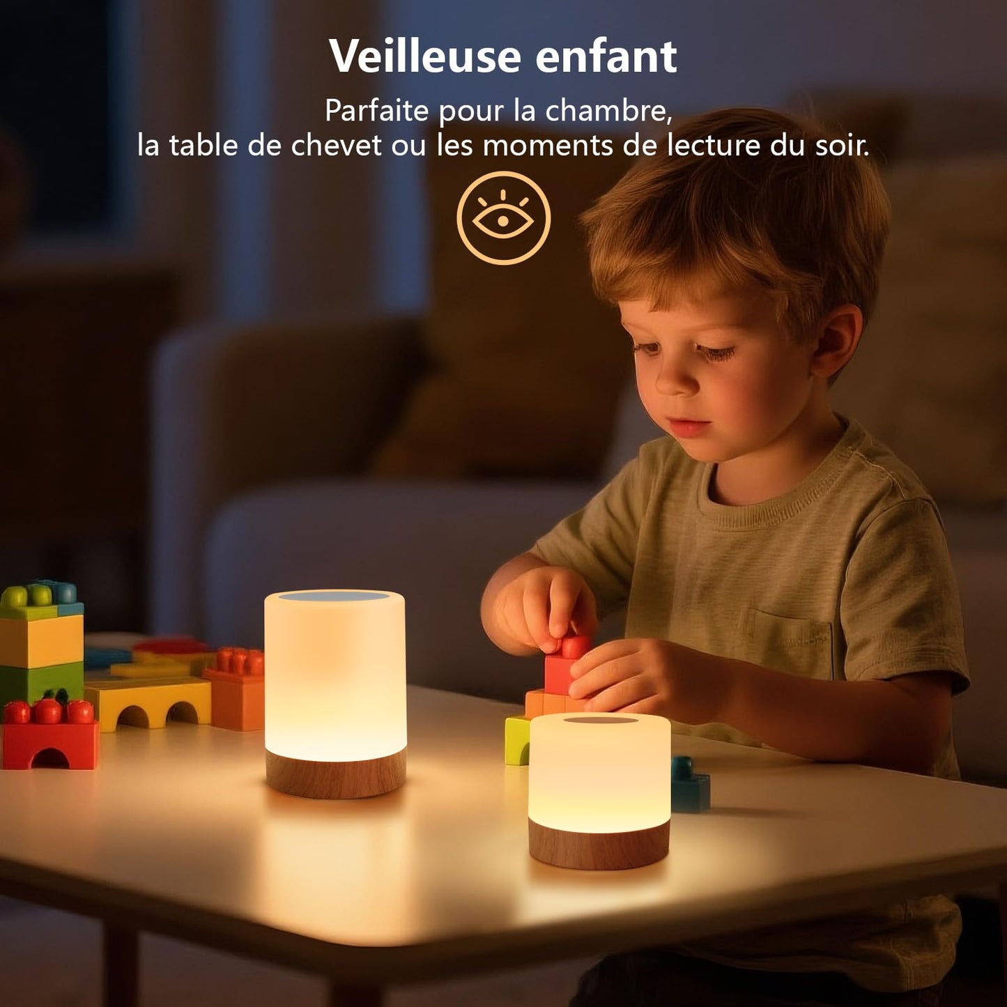 VKH Lampe de chevet LED RGB sans fil tactile et dimmable avec télécommande, veilleuse rechargeable USB pour chambre, lampe de table décorative – Modèle Cylindre Haut