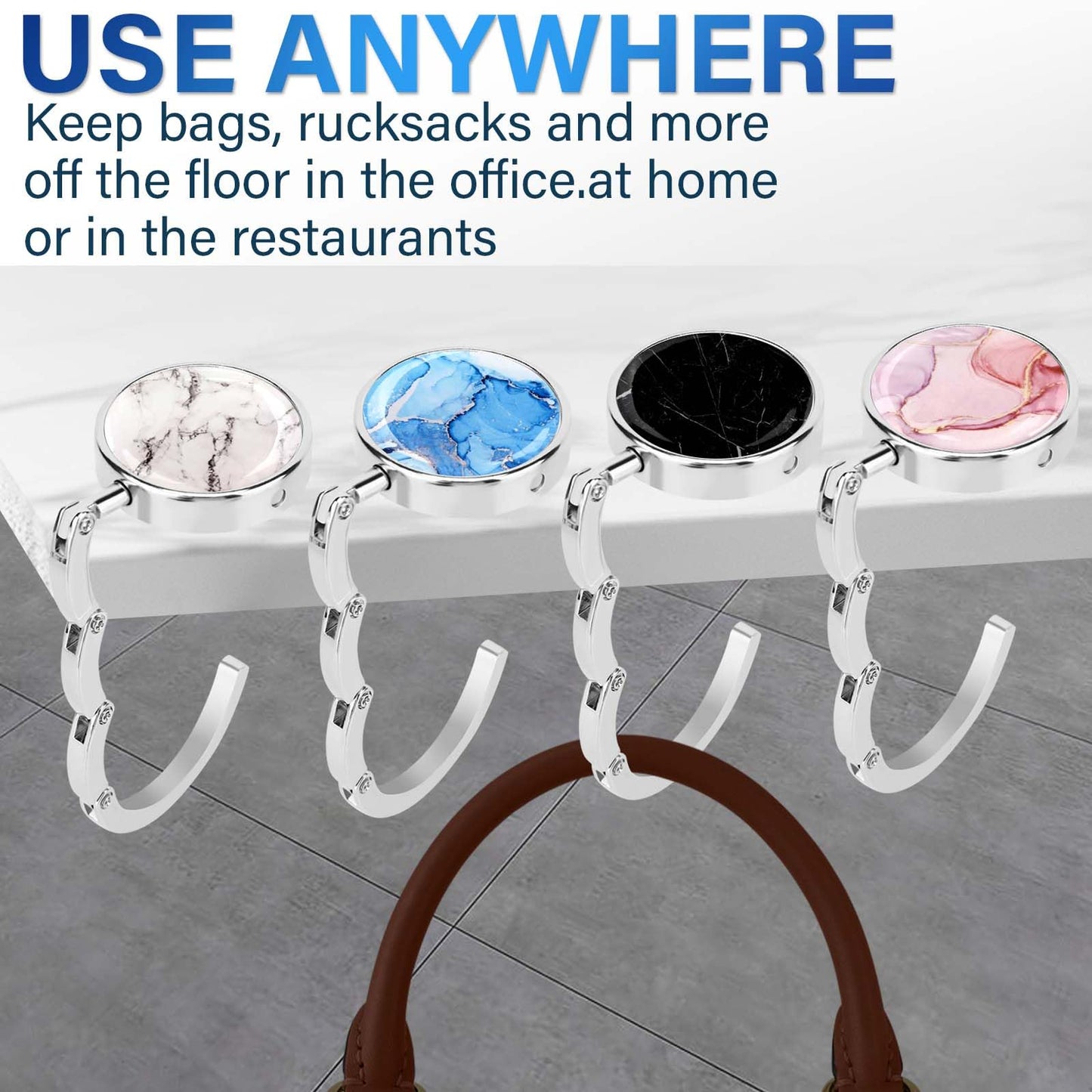 Zikenis Lot de 4 supports de sac à main de table - Antidérapants - Pliable - Pour sacs à main dans le bureau, le restaurant, le marbrure