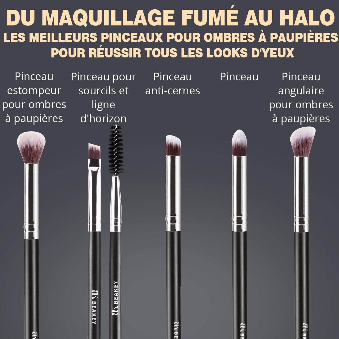 BEAKEY Pinceaux Maquillages Professionnel, Pinceau Maquillage Pour Fond de Teint Blush L'anti-cernes Fard à Paupières Poudre Libre, Avec Blender Eponge(10+2pcs, Noir/Argent)