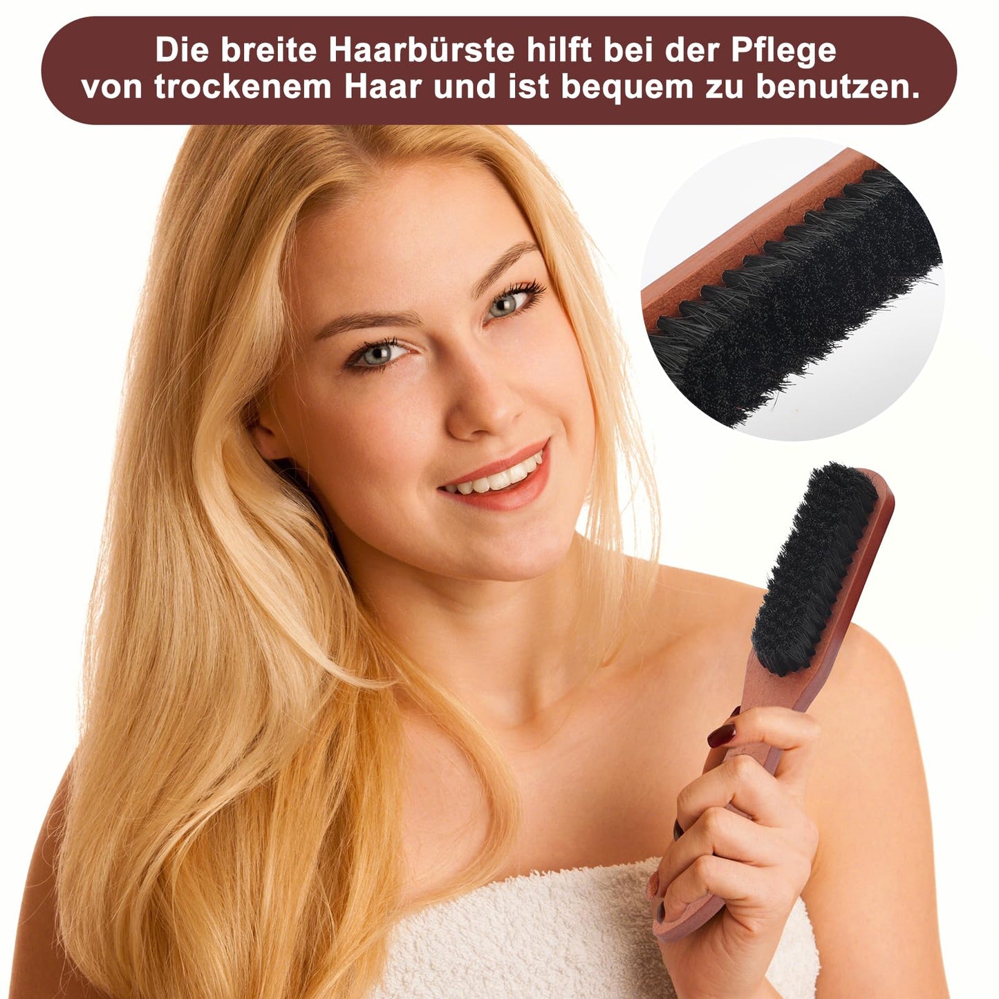 Lot de 2 brosses en poils de sanglier Sleek Bun Brosse Teasing Hair Bristle Brosse à barbe Hommes Poils naturels doux pour coiffer les cheveux et la barbe