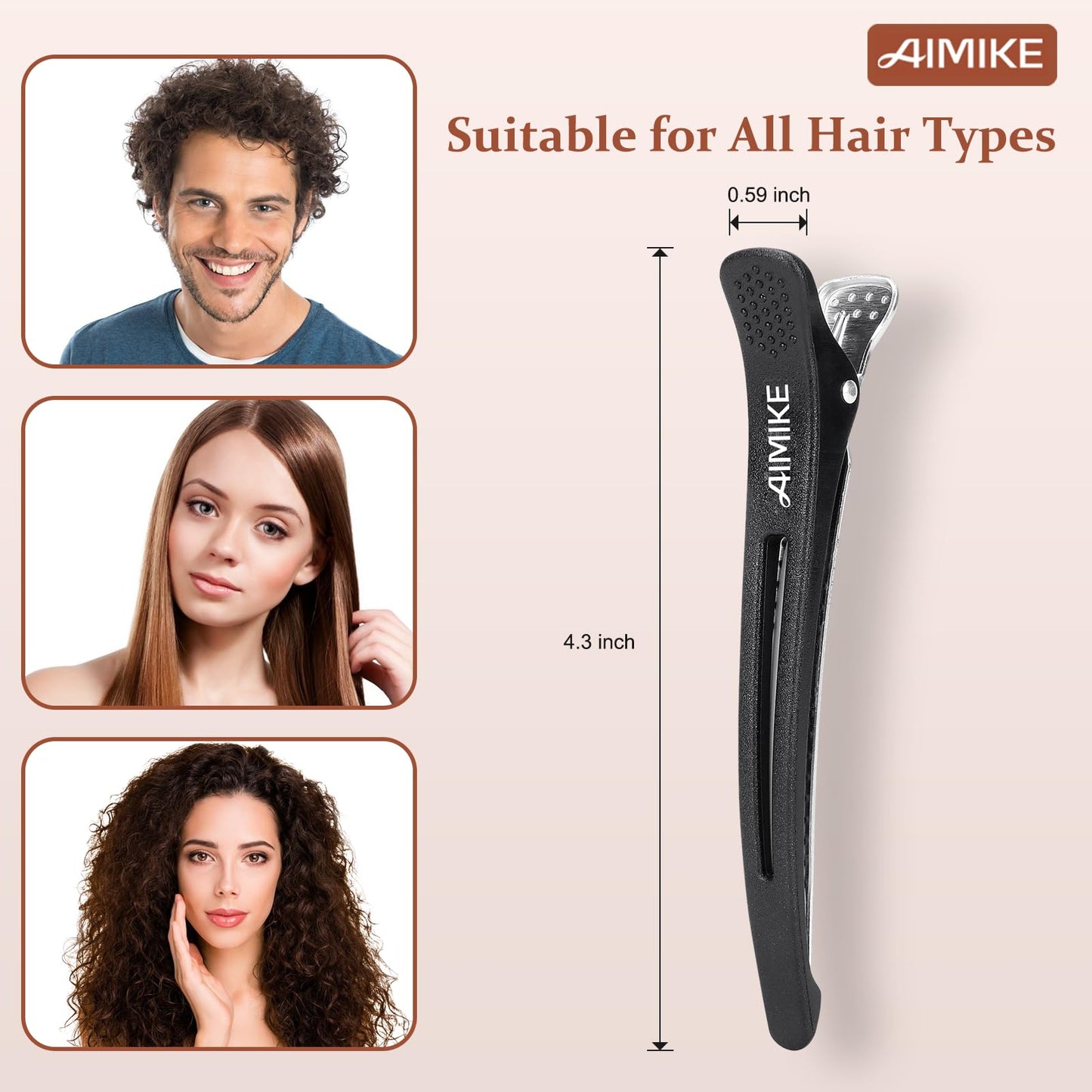 AIMIKE 6pcs Pinces à Cheveux Professionnelles pour la Coupe de Style, Pinces à Cheveux Antidérapantes Sans Trace de Canard, Pinces de Coupe de Cheveux pour Salon Coiffeur - Noir 4,3 "de Long