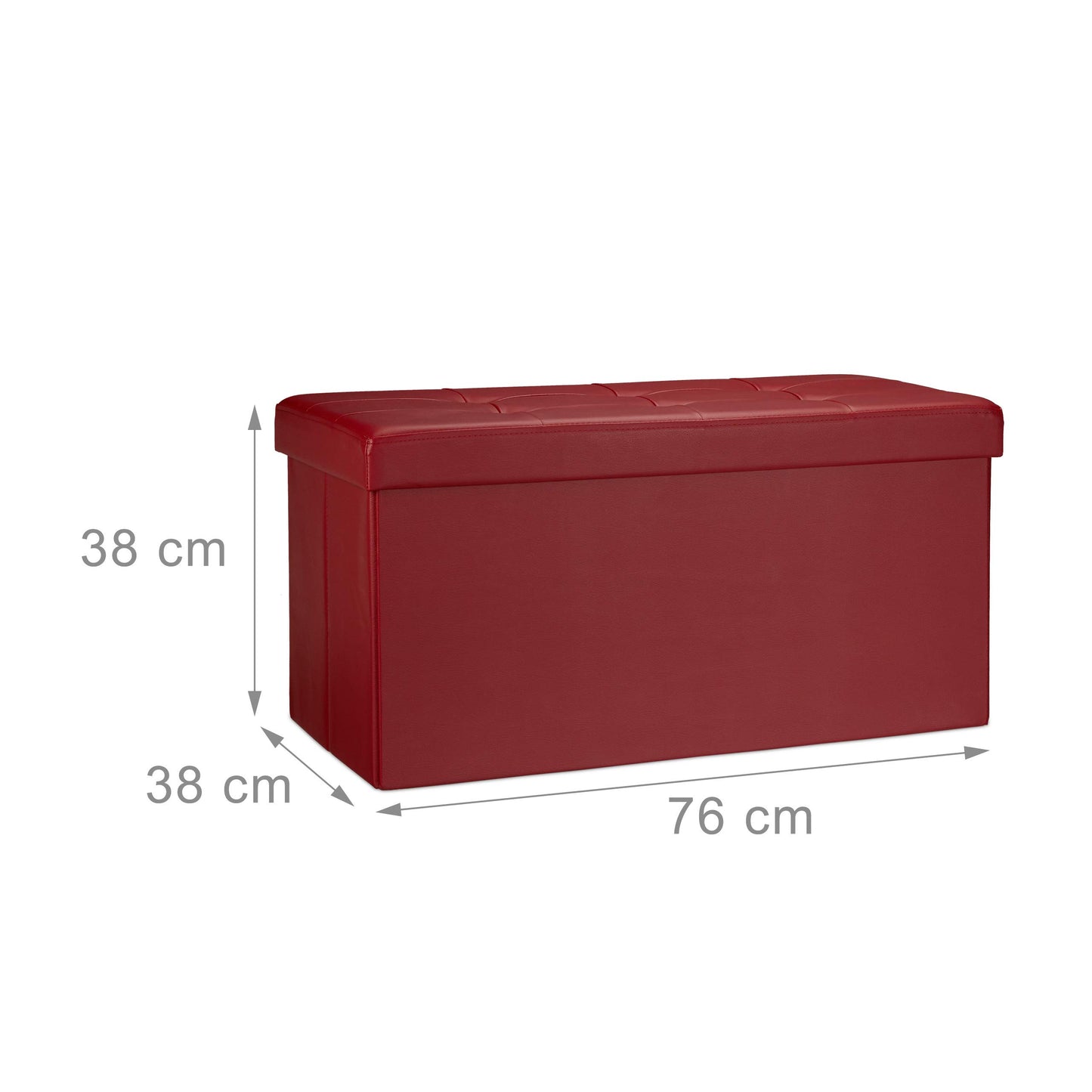 Relaxdays Banc de rangement pratique en simili cuir, 2 places, capacité de charge 300 kg, HLP : 38x76x38 cm, rouge foncé