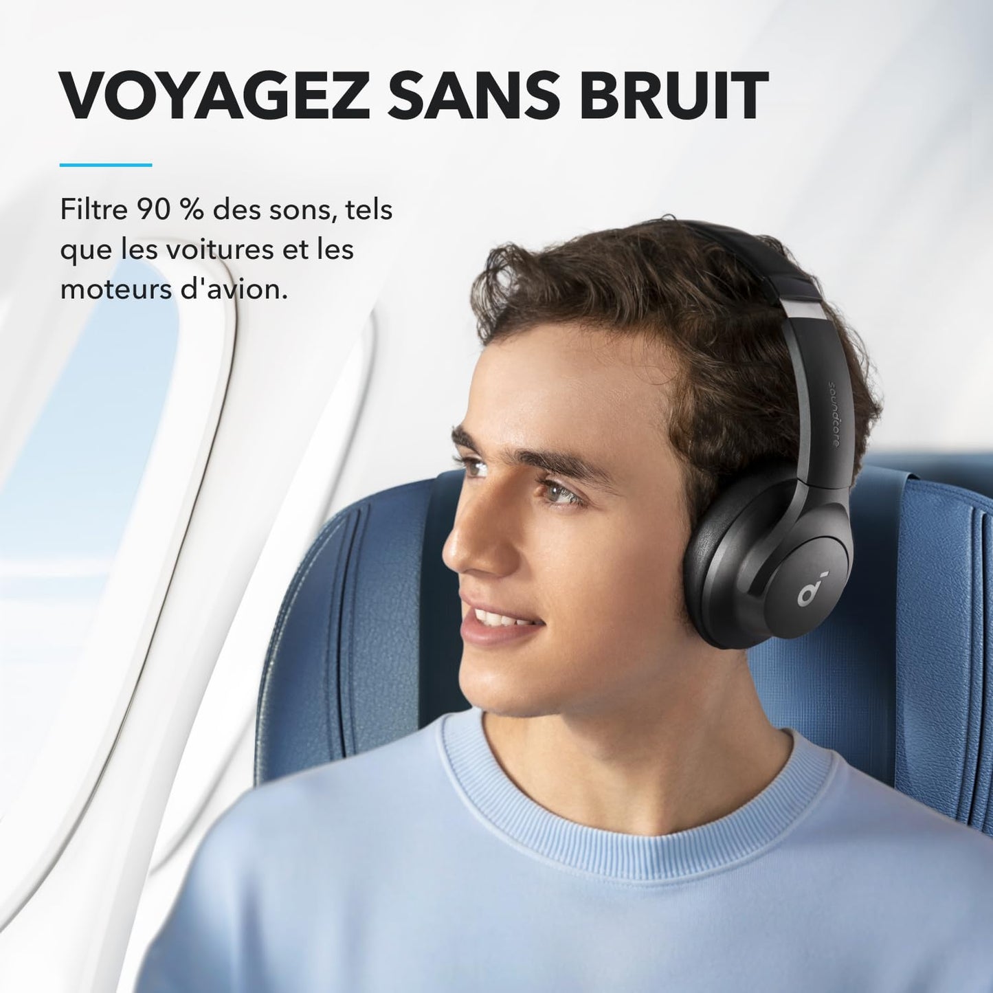 Soundcore Q20i Casque Bluetooth sans fil reducteur de bruit hybride active by Anker, Casque Over Ear, jusqu'à 40 Heures d'autonomie en mode ANC, Hi-Res Audio, Basses Profondes,Personnalisation via App