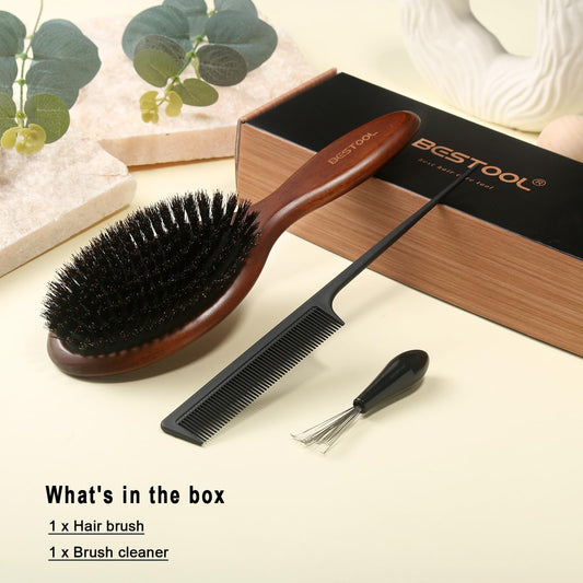 BESTOOL Brosse à Cheveux en Poils de Sanglier Brosse pour Femme Homme Enfant pagaie en Hêtre Poils naturels Brosse pour Cheveux Fins et Fins, amélioration de la Texture des Cheveux (hêtre)