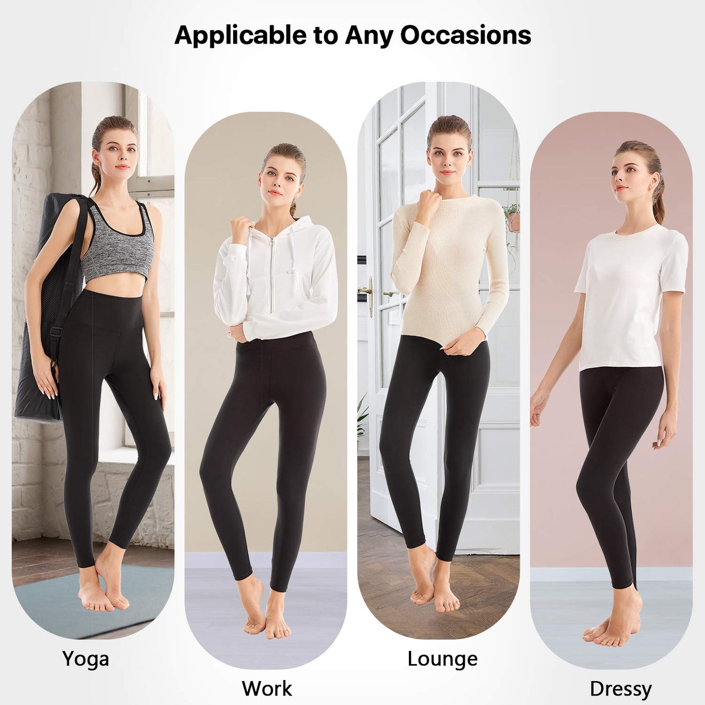 SINOPHANT Legging Femmes Pantalon de Sport, Jegging Taille Haute Femme Yoga Opaque Doux Grande Taille(#1 pièces noir,L-XL)