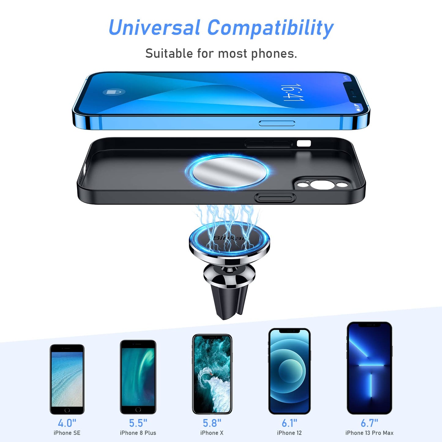 Blukar Support Téléphone Voiture Magnétique, Porte Telephone Voiture Aimanté Grille Aération, Super Solide Facilité&d'installation&Aimant Puissant&360°Rotation pour iPhone 17/16/15& 4-6.7" Smartphone