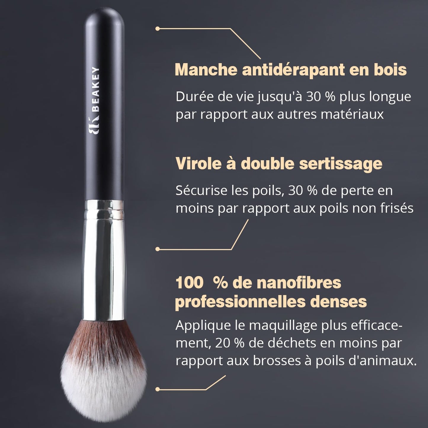 BEAKEY Pinceaux Maquillages Professionnel, Pinceau Maquillage Pour Fond de Teint Blush L'anti-cernes Fard à Paupières Poudre Libre, Avec Blender Eponge(10+2pcs, Noir/Argent)