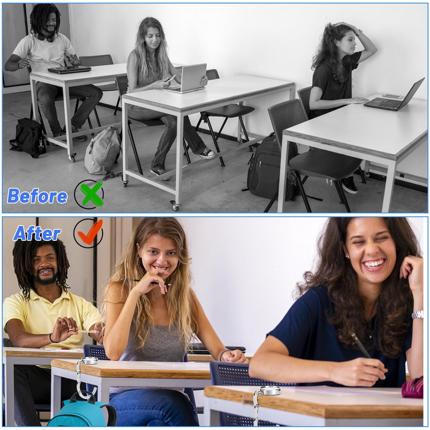 Collazoey 2x Crochet de sac à main, Accroche sac pliable en métal Anti-dérapant pour table ou Bureau suspension sac à main, Petits Objets