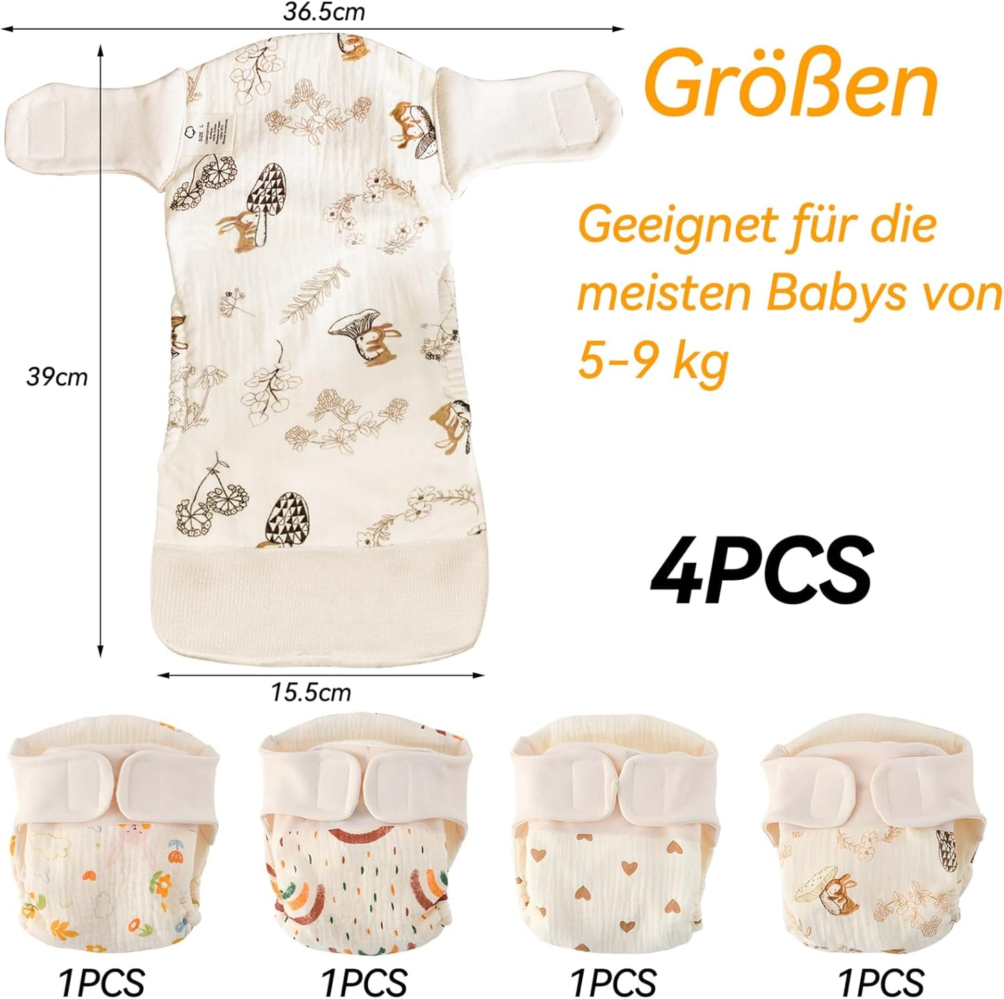 Couches en tissu réutilisables, lavables pour la plupart des bébés et enfants (5 à 9 kg)