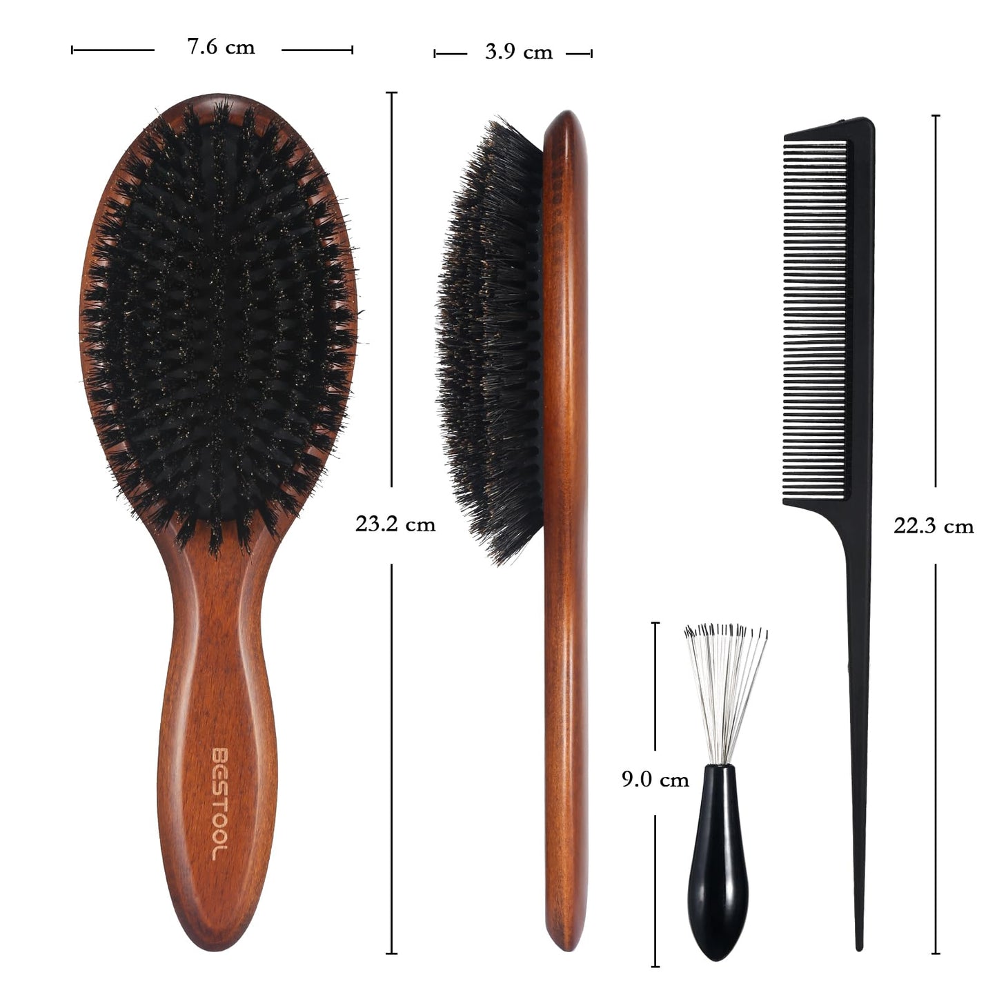 BESTOOL Brosse à Cheveux en Poils de Sanglier Brosse pour Femme Homme Enfant pagaie en Hêtre Poils naturels Brosse pour Cheveux Fins et Fins, amélioration de la Texture des Cheveux (hêtre)