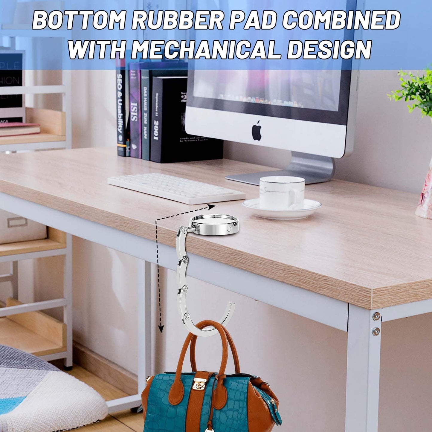 Collazoey 2x Crochet de sac à main, Accroche sac pliable en métal Anti-dérapant pour table ou Bureau suspension sac à main, Petits Objets