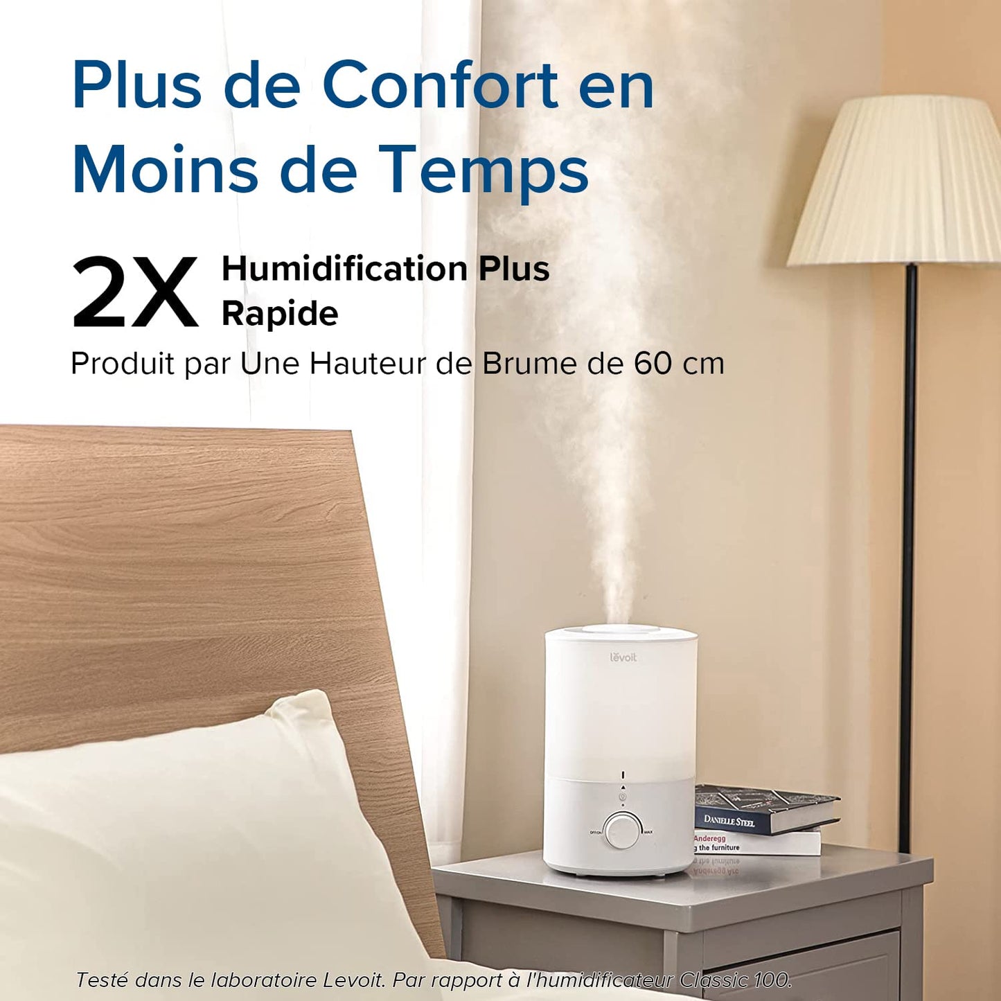 LEVOIT Humidificateur d'Air Chambre 3L Top-Fill, 25H d'Autonomie, <28dB Ultrasonique Silencieux, avec Veilleuse, Diffuseur, Arrêt Automatique, Buse à 360°, Brume Froide, Sans BPA pour Dual 150