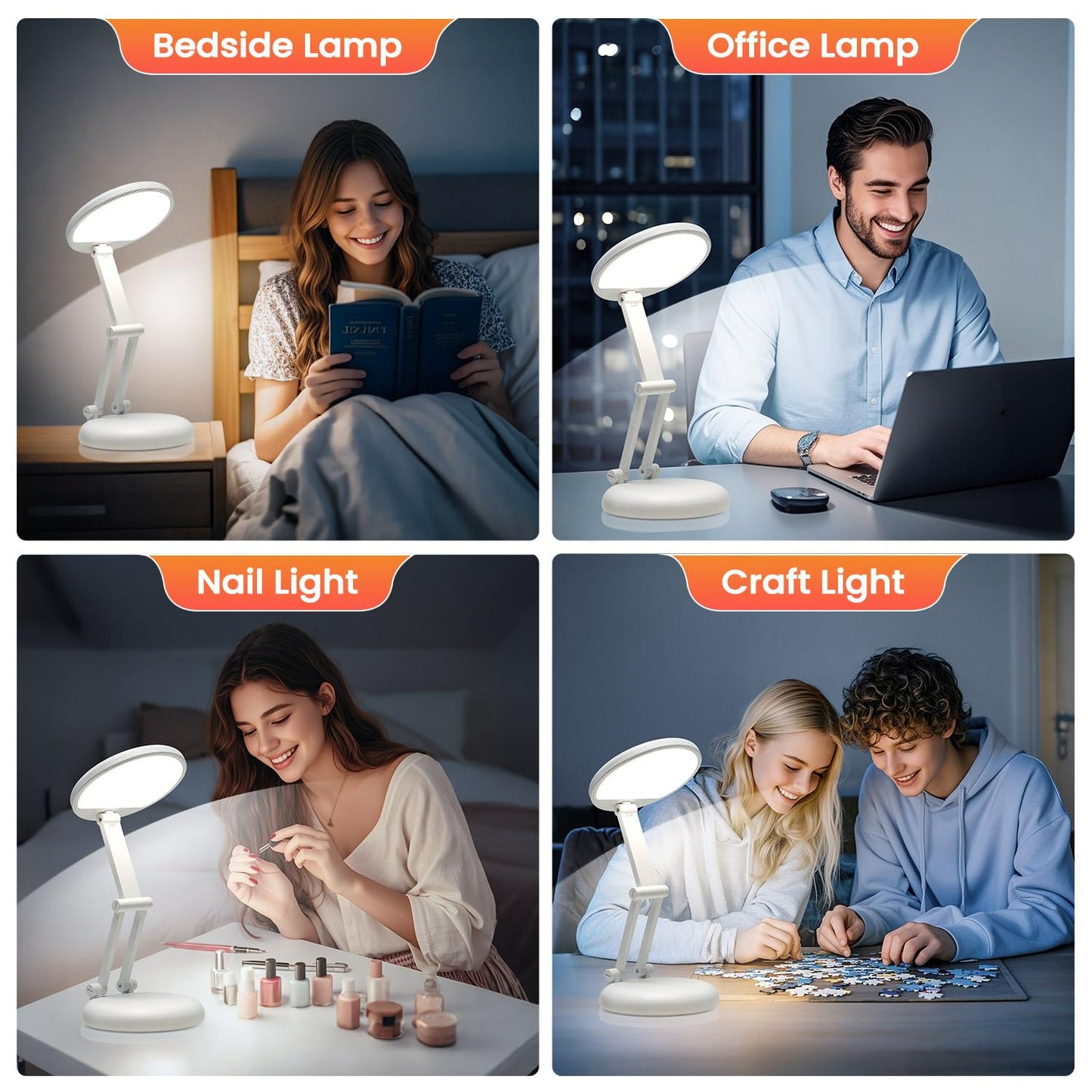 One Fire Lampe de Bureau LED Rechargeable, 3600mAH +9 Niveaux de Luminosité Lampe LED Rechargeable Sans Fil & Pliable & Portable, Lumiere Sans Fil Pour Bureau et Chevet