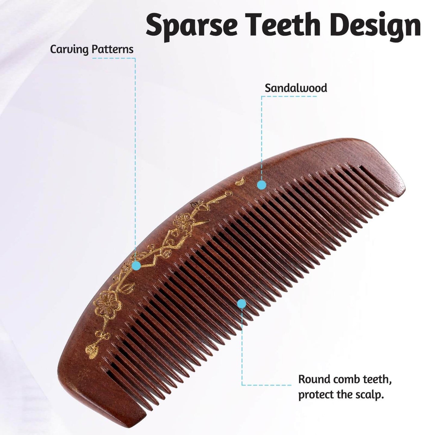 Lot de 2 peignes à cheveux en bois de santal pour femme - Peigne démêlant antistatique, à dents fines - Pour cheveux humides, secs, bouclés, fins, épais, ondulés et raides