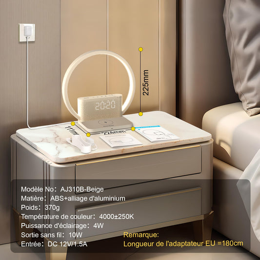 blonbar Réveil Lumineux Simulateur d'Aube, Lampe de Reveil avec tactile réglable,3 niveaux de luminosité,lampe de chevet avec chargeur sans fil, aide à dormir les bébés et les adultes