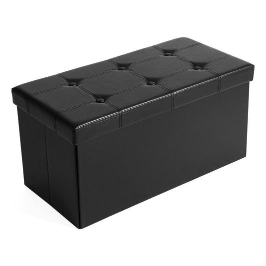 SONGMICS Banc de Rangement Pliable 80L, Coffre, Tabouret, Repose-pieds, Bout de Lit, Charge Statique Maximale 300 kg, Revêtement en PVC, Rembourré, Noir LSF105