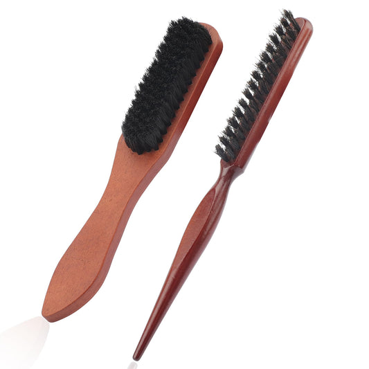 Lot de 2 brosses en poils de sanglier Sleek Bun Brosse Teasing Hair Bristle Brosse à barbe Hommes Poils naturels doux pour coiffer les cheveux et la barbe
