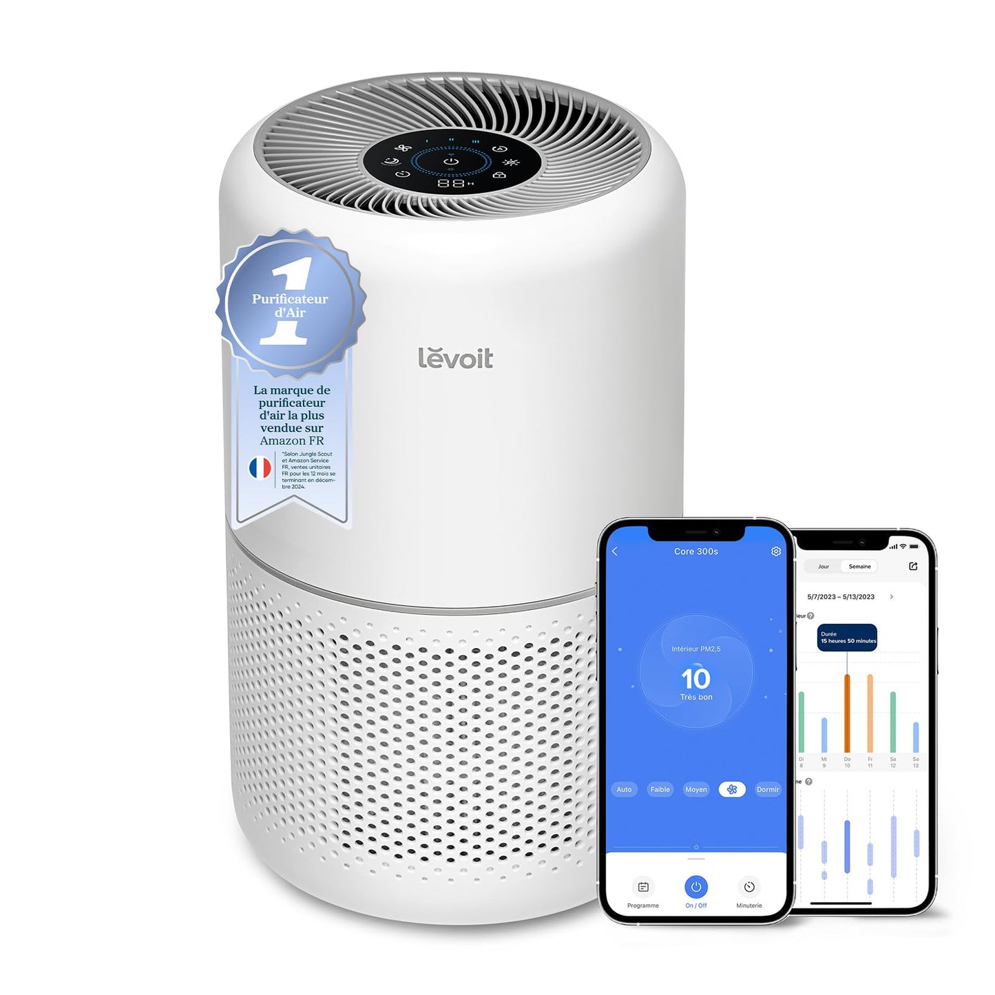LEVOIT Purificateur d'Air HEPA Intelligent contre Allergie Pollen & Graminée, Purifier jusqu'à 50㎡, Surveille La Qualité de l'Air, Contrôle par App Alexa, 22dB Silencieux, Core 300S