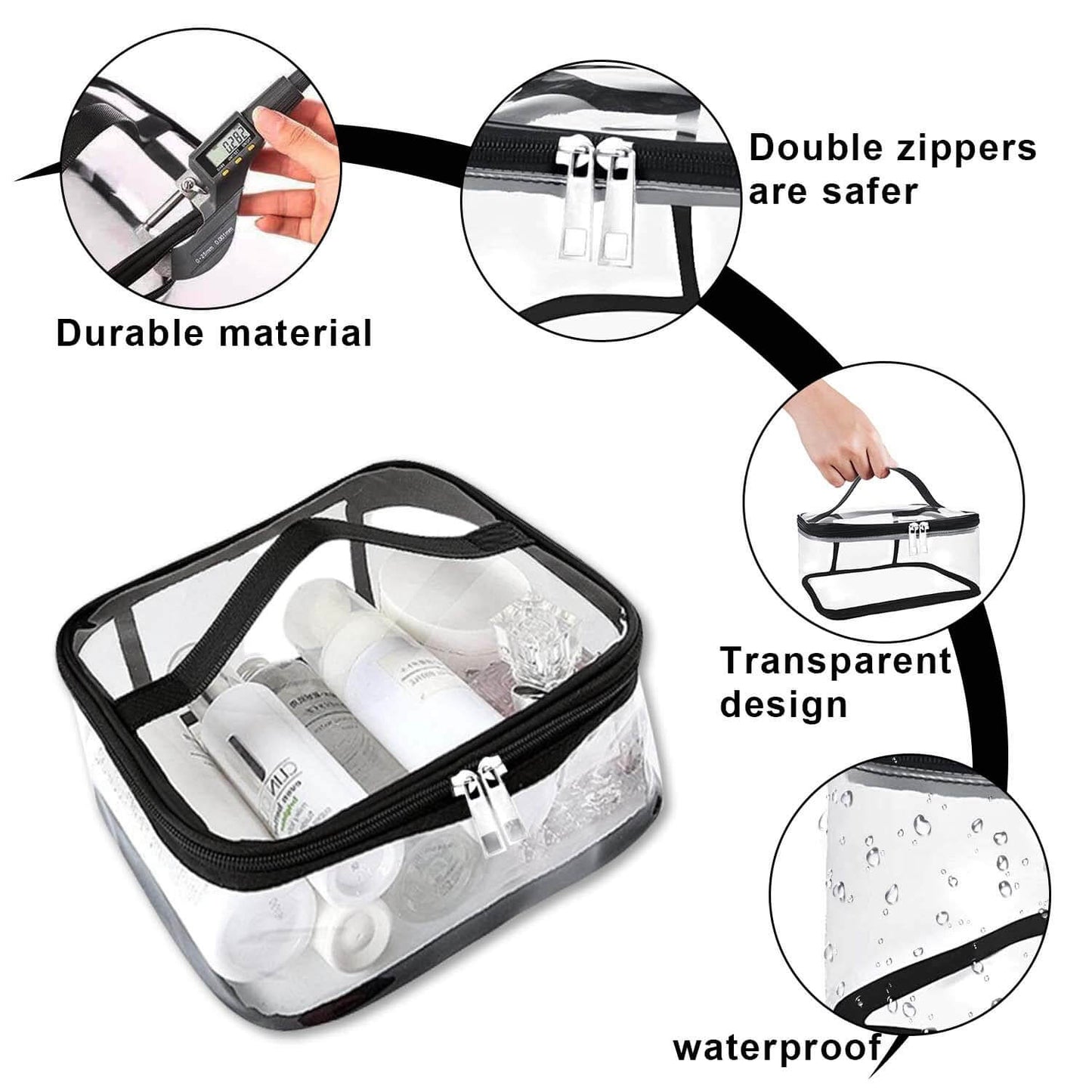 Trousse de Toilette Transparente, 2 Pièces - PVC, Convient aux Cosmétiques et Shampooings - Pour Voyage et Avion