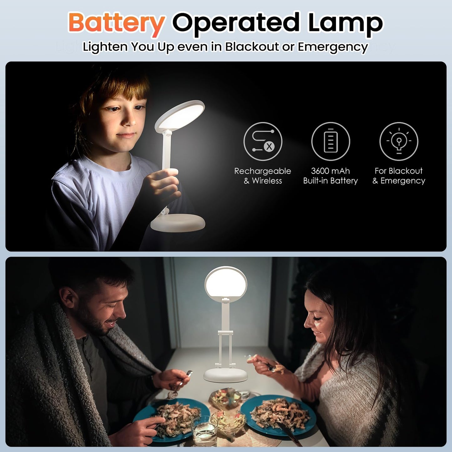 One Fire Lampe de Bureau LED Rechargeable, 3600mAH +9 Niveaux de Luminosité Lampe LED Rechargeable Sans Fil & Pliable & Portable, Lumiere Sans Fil Pour Bureau et Chevet