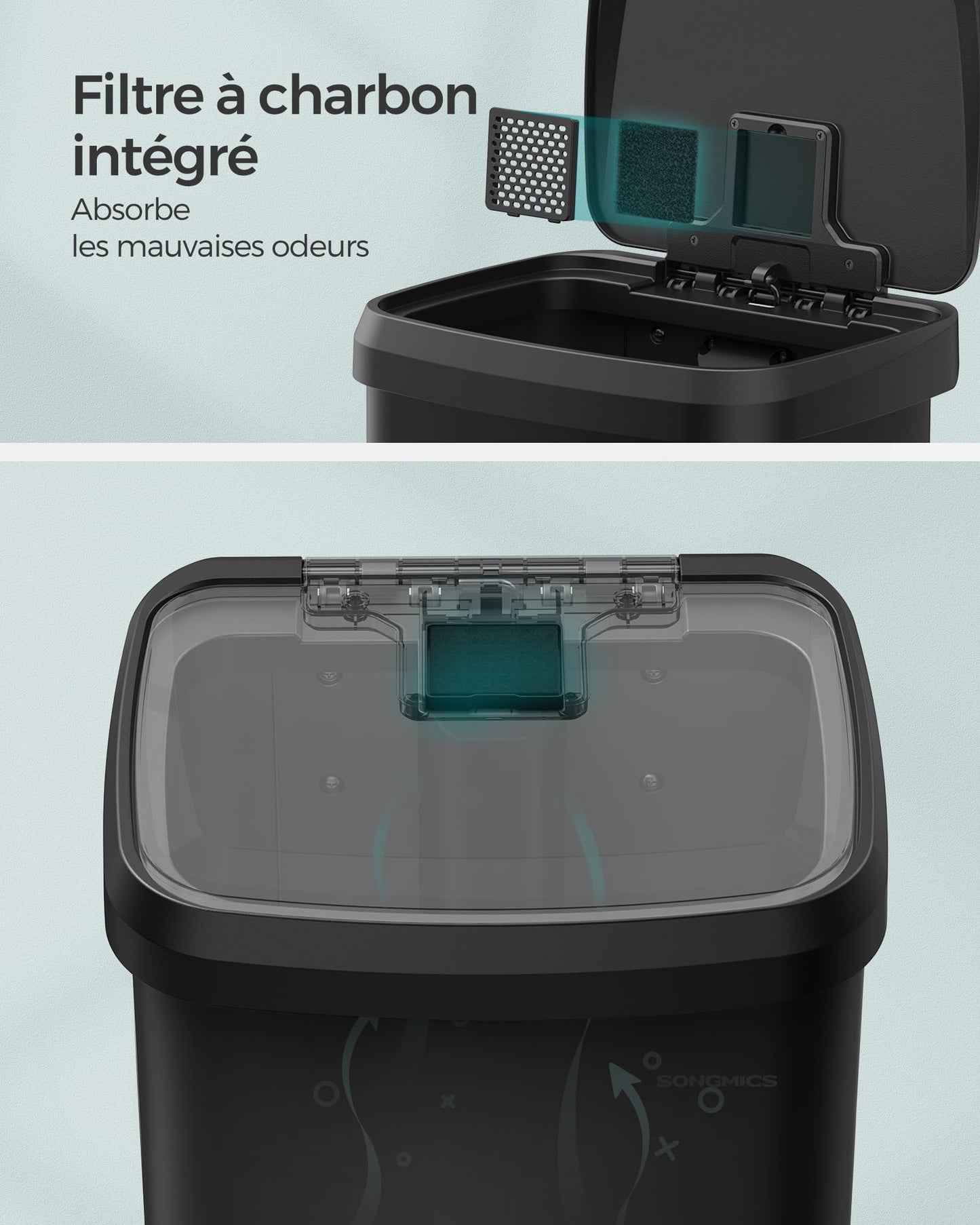 SONGMICS Poubelle de Cuisine, 50L, Poubelle à Pédale en Métal avec Couvercle, Grande et Haute, Noir LTB530B5002