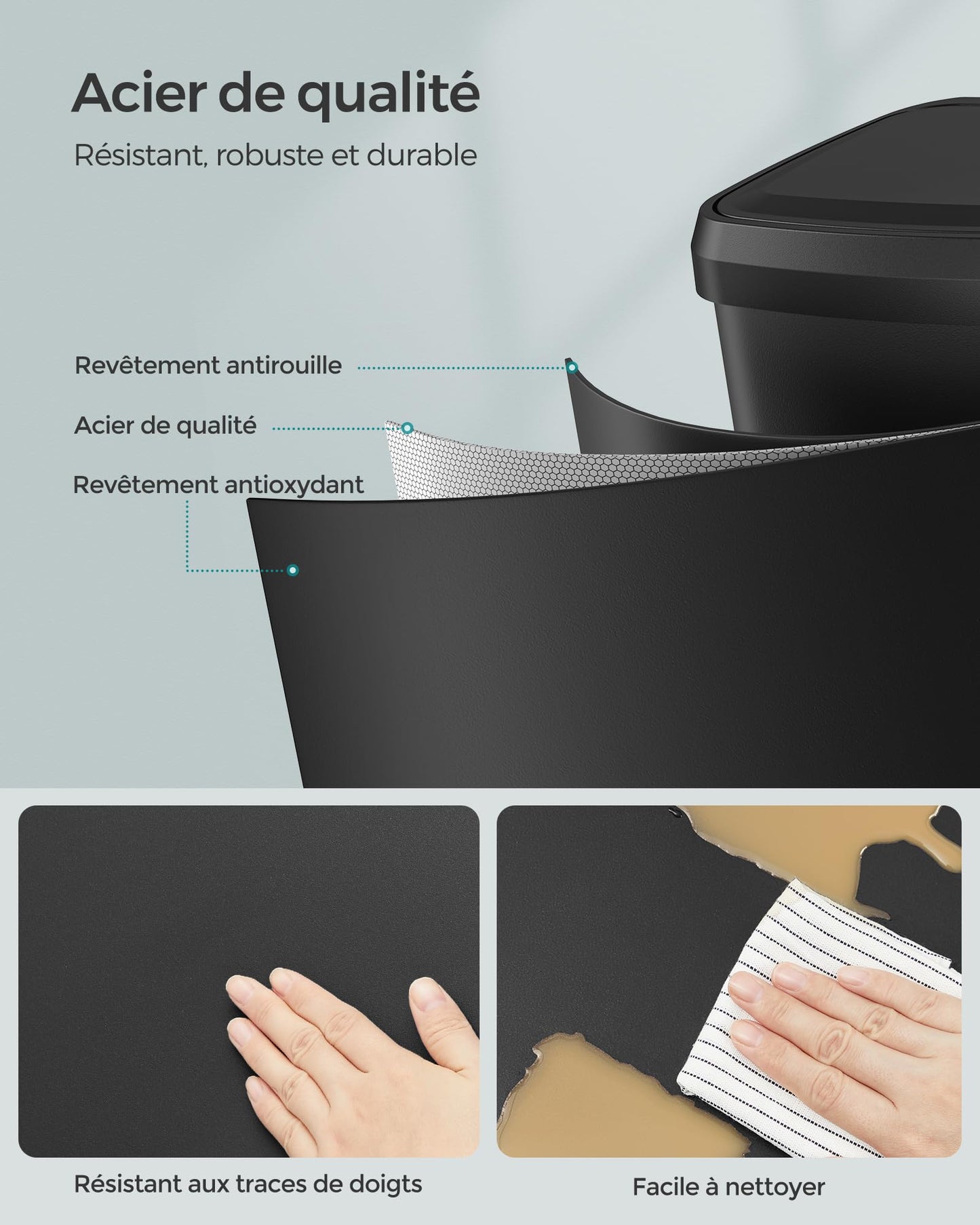 SONGMICS Poubelle de Cuisine, 50L, Poubelle à Pédale en Métal avec Couvercle, Grande et Haute, Noir LTB530B5002