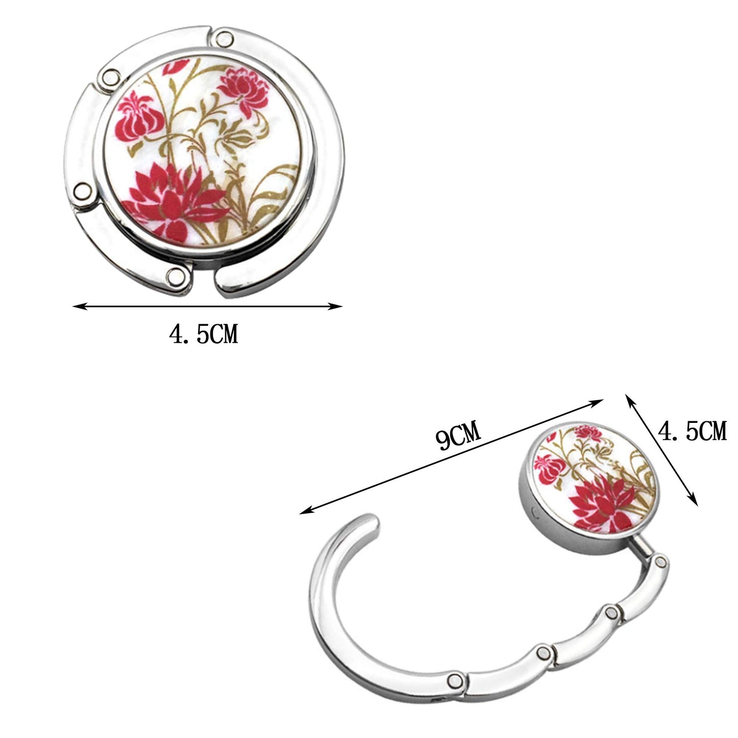 FGXY Ensemble De 4 Cintres Pliants Pour Sacs à Main, Lot De Cintres Ronds, Accroche-Sac Portable Crochet, Crochet De Sac à Main Pliable, Motifs Assortis Round, Pour Cintres Table (Fleurs)