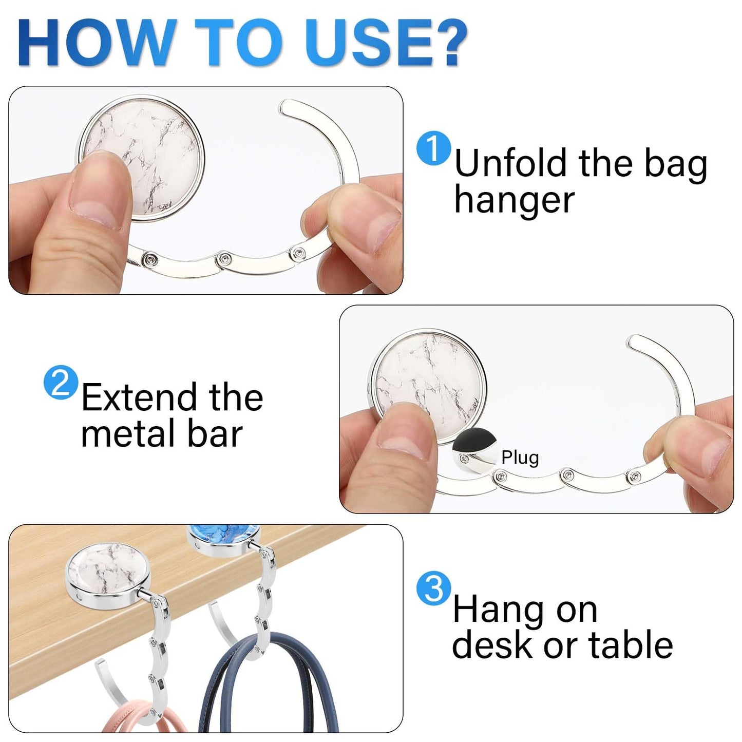 Zikenis Lot de 4 supports de sac à main de table - Antidérapants - Pliable - Pour sacs à main dans le bureau, le restaurant, le marbrure