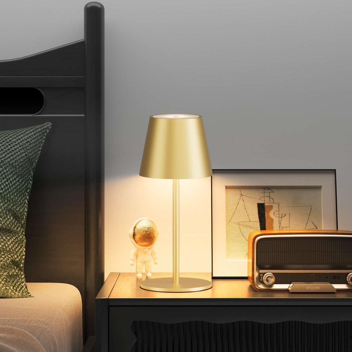 lundwa 2 pièces lampes de table LED à intensité variable, sans fil, rechargeables, couleur de lumière chaude 3000K, USB-C, aluminium, IP54,Pour le salon, le jardin, la salle à manger(Or mat)