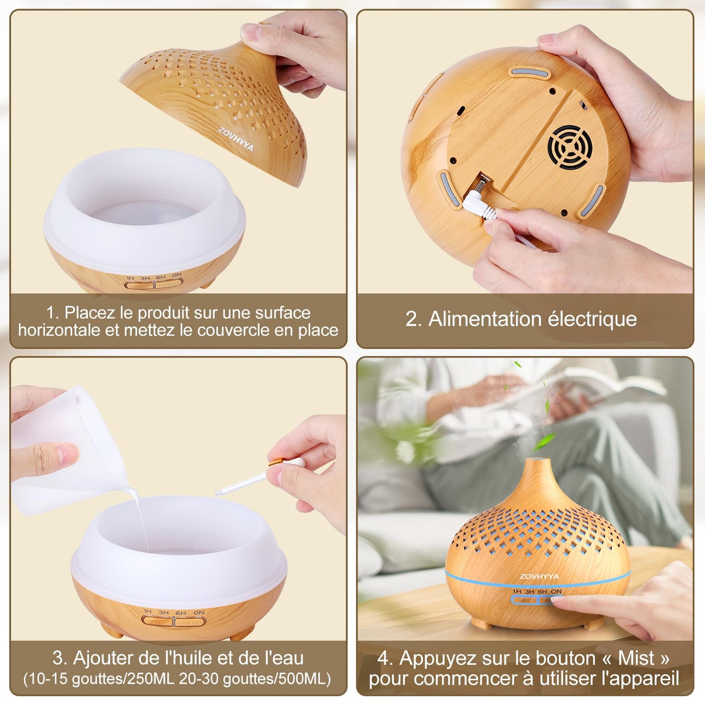 ZOVHYYA Diffuseur Huiles Essentielles 500ML Diffuseur Arômes Humidificateurs Diffuseur 14 LED avec Télécommande 3 Minuterie et Arrêt Automatique pour Salon Chambre Yoga comme Cadeau Anniversaire