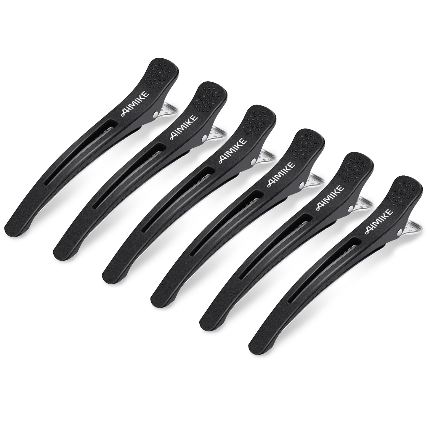 AIMIKE 6pcs Pinces à Cheveux Professionnelles pour la Coupe de Style, Pinces à Cheveux Antidérapantes Sans Trace de Canard, Pinces de Coupe de Cheveux pour Salon Coiffeur - Noir 4,3 "de Long