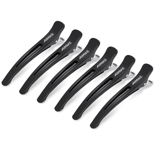 AIMIKE 6pcs Pinces à Cheveux Professionnelles pour la Coupe de Style, Pinces à Cheveux Antidérapantes Sans Trace de Canard, Pinces de Coupe de Cheveux pour Salon Coiffeur - Noir 4,3 "de Long