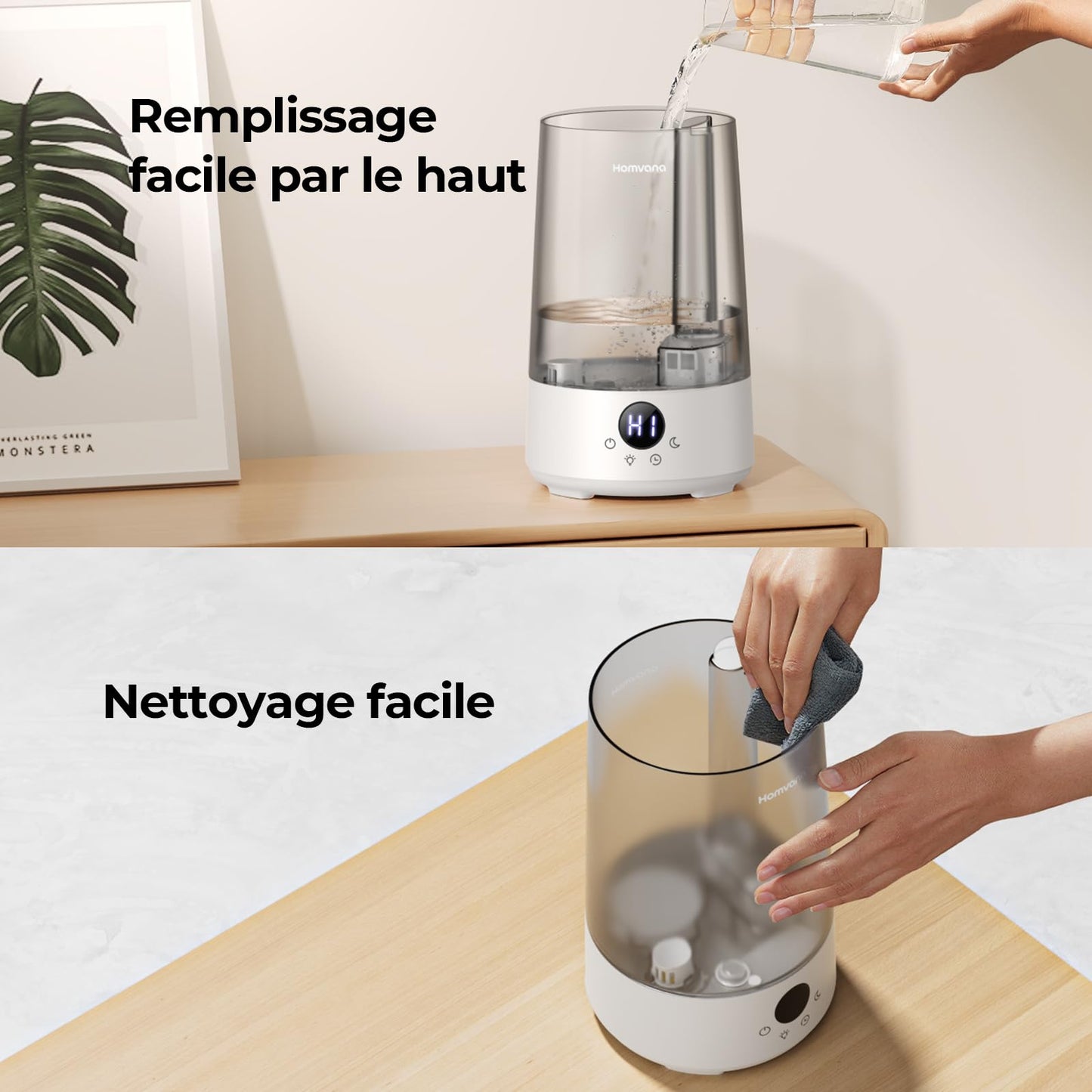 Homvana Humidificateur d'Air bébé, 3.6 L Cool Mist Top-Fill, 16dB Silencieux (SilentSpray), 34H Durable Humidificateu Chambre, Plante, BPA Free Avec Plusieur Modes d'humidité, 7 Color Light, Diffuseur