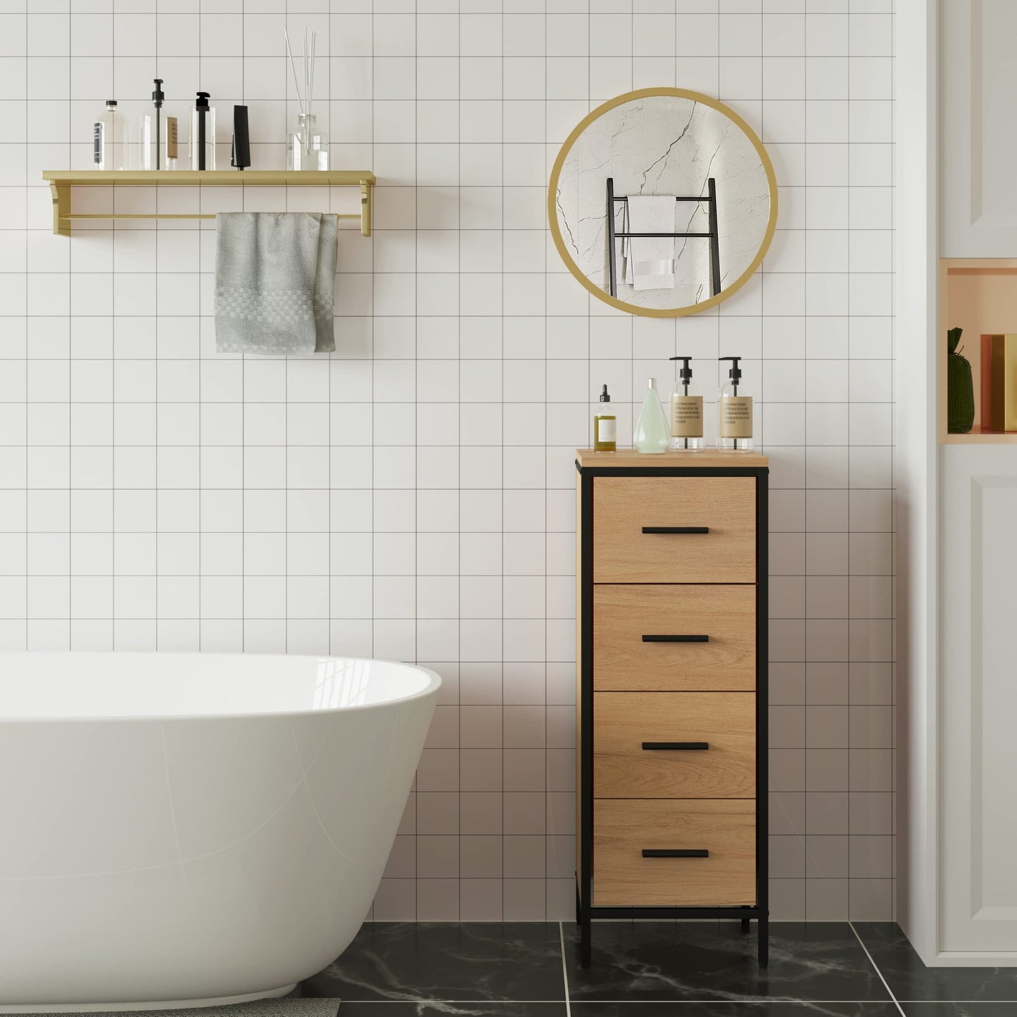 WOLTU Miroir Mural Ø40cm, Doré, Rond avec Cadre en Métal, Décoratif,Miroir Maquillage Moderne, Suspendu pour Salle de Bain, Chambre, Salon, Couloir