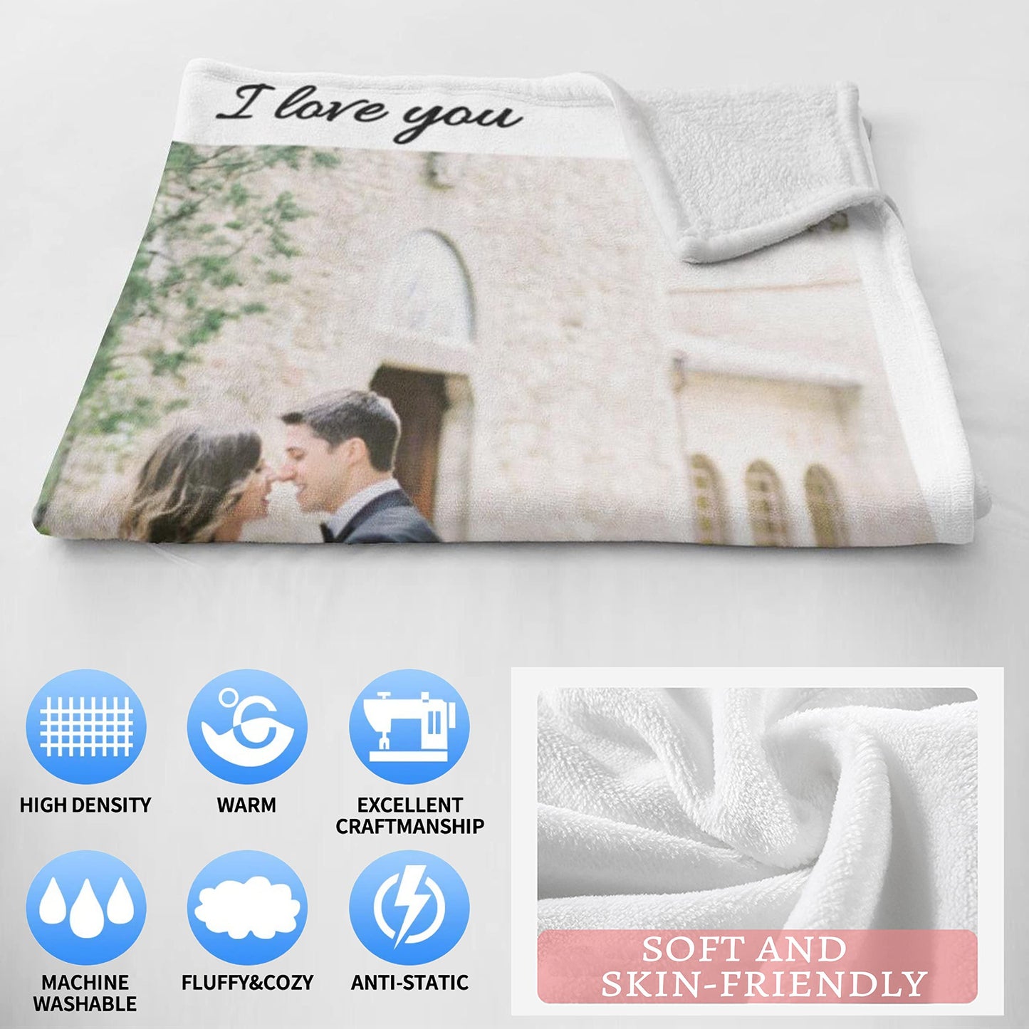 Plaid Personnalisé Photo Couverture Personnalisée Photo Et Texte Anniversaire Cadeau De Vacances pour Papa, Maman, Enfants, Animaux De Compagnie, Amis Ou Amoureux Cadeau pour Noël (1 Photo)