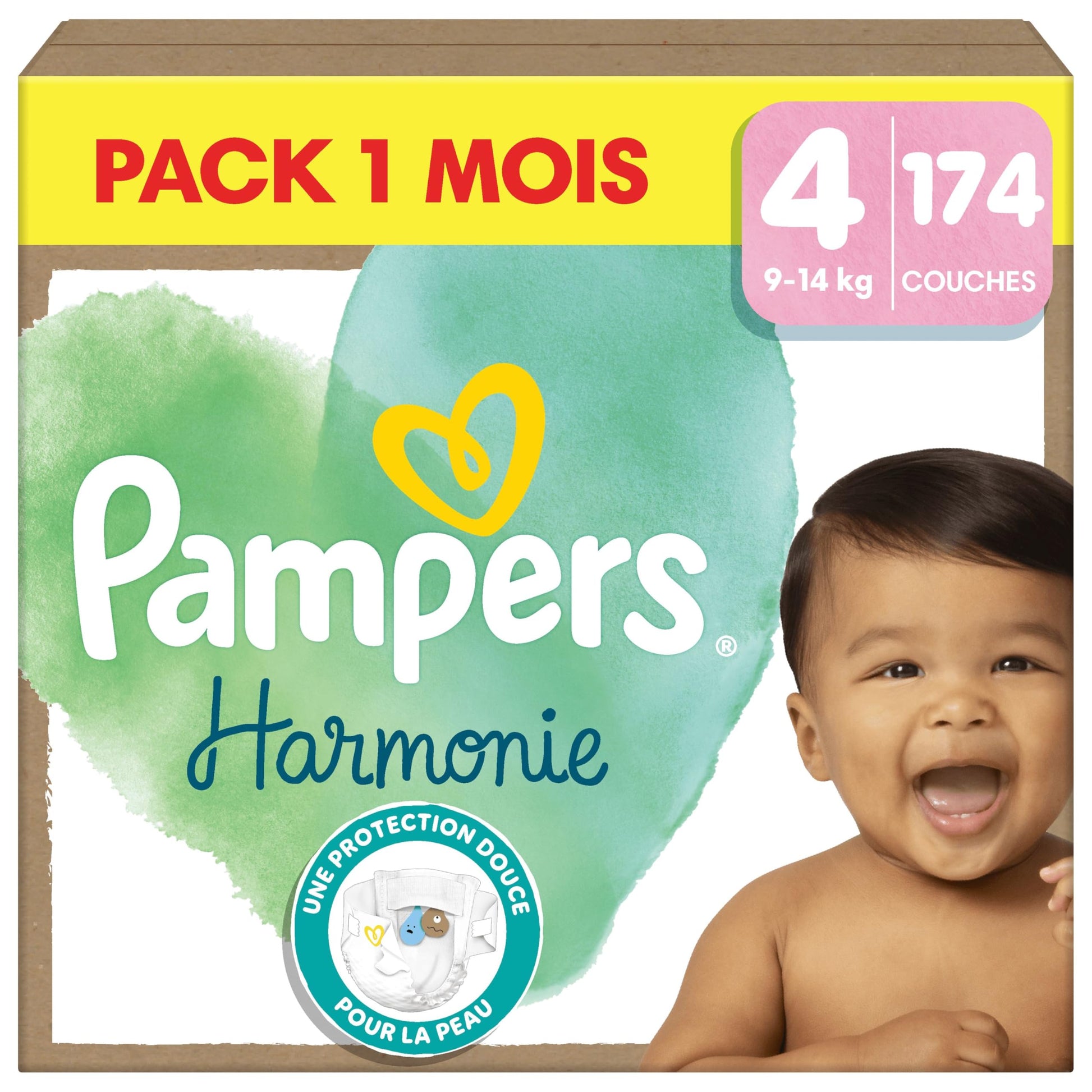 Pampers Harmonie, Taille 1, 180 Couches, 2-5kg, Protection Douce Pour La Peau Avec 100% D’Absorption Pampers, Pack 1 Mois