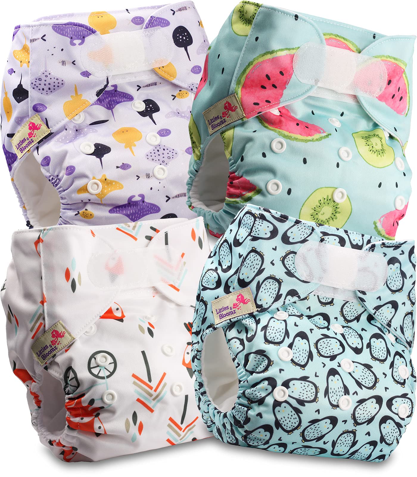 Littles & Bloomz Lot de 6 Couches Réutilisables Lavable pour Bébé avec Fermeture Crochet et Boucle, FLV2-0608